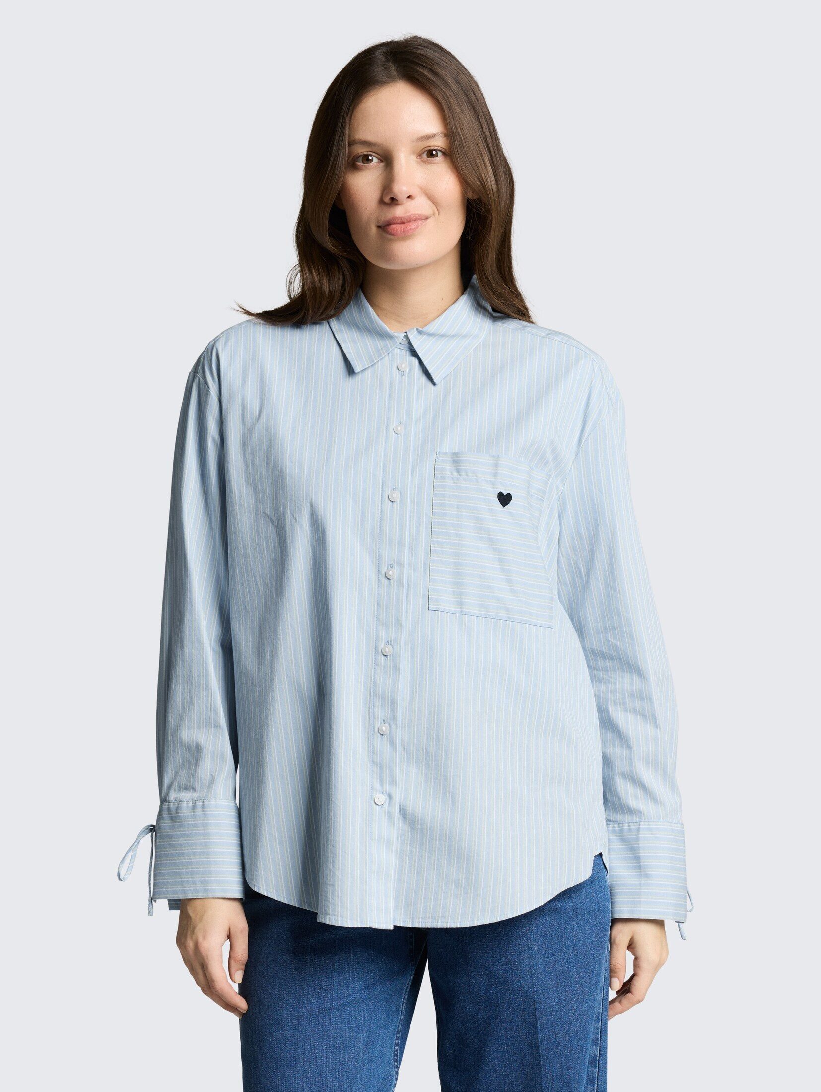 TOM TAILOR Langarmbluse Blusen & Shirts Oversize Hemdbluse mit Herz-Sticker günstig online kaufen