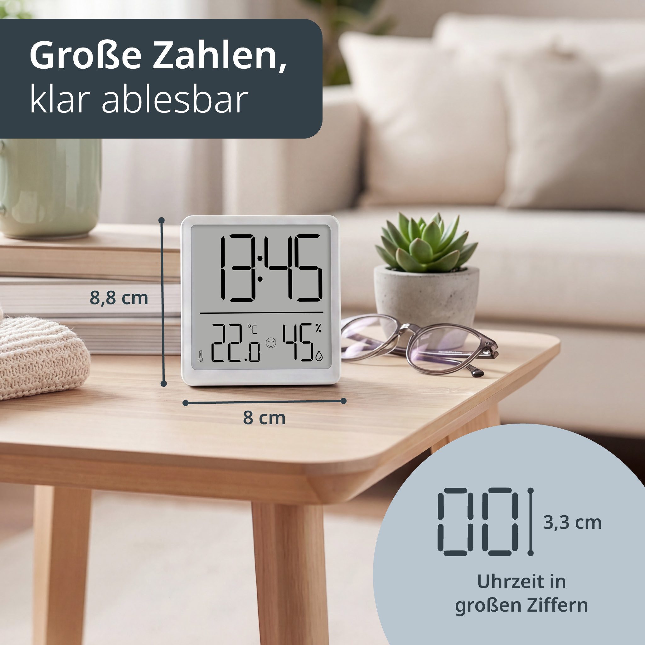 ADE Tischuhr Digitale Uhr mit Temperatur- und Luftfeuchtigkeitsanzeige mit Batterie, Wecker, Schlummerfunktion – Bild 4 von 5