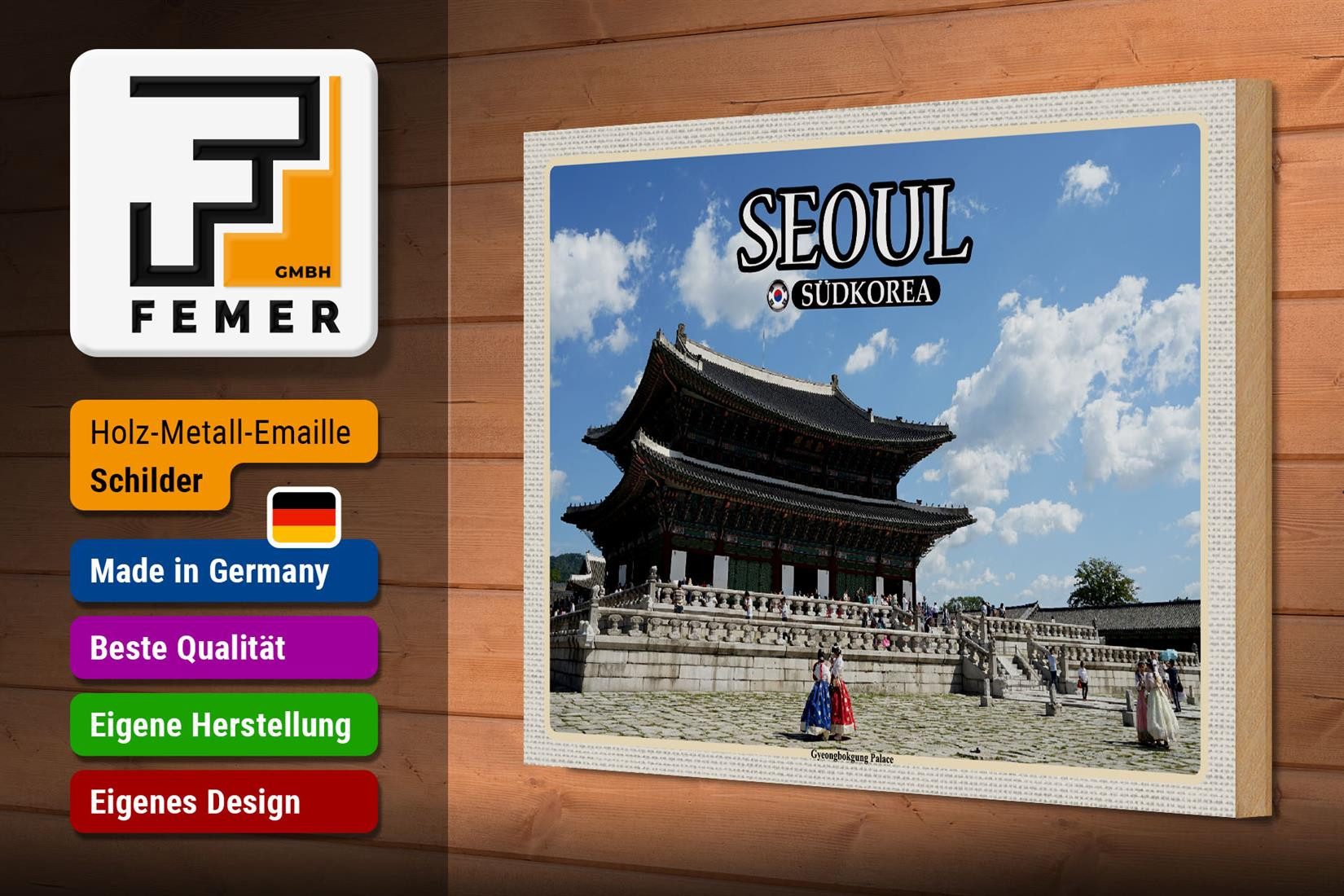 Femer GmbH Holzbild Reise 30x20cm Seoul Südkorea Gyeongbokgung Palace Deko, (1 St), Glatte Holzfaserplatte (MDF), vorn beschichtet