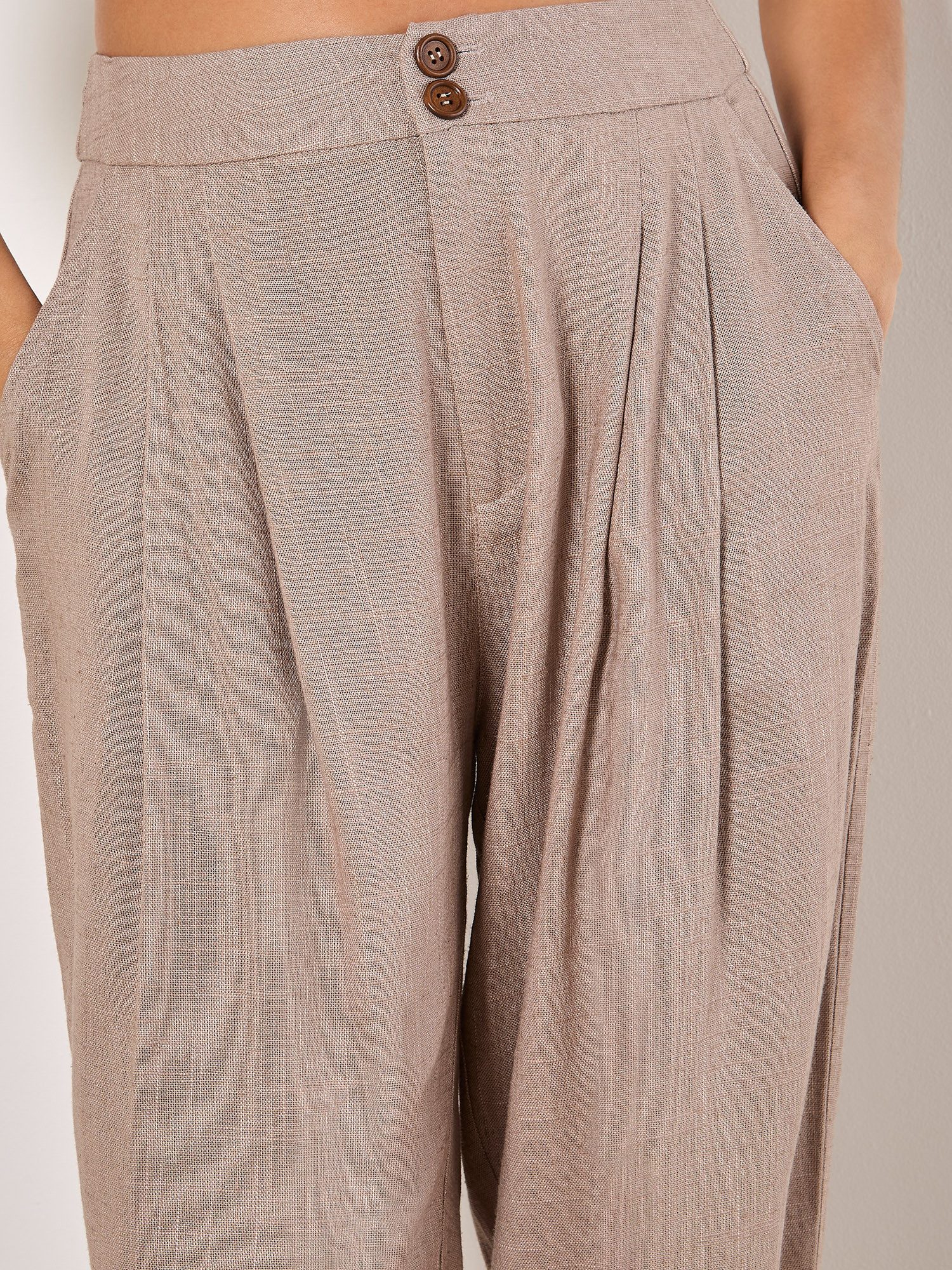 Apricot Stoffhose Leinen Mix Jogger mit Kellerfalten