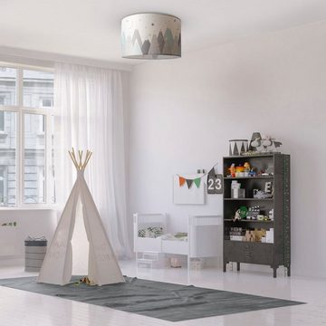 Paco Home Deckenleuchte Hugo Cosmo, ohne Leuchtmittel, Kinderzimmer Stoffschirm Kinderlampe Deckenleuchte Berge Mond Stern