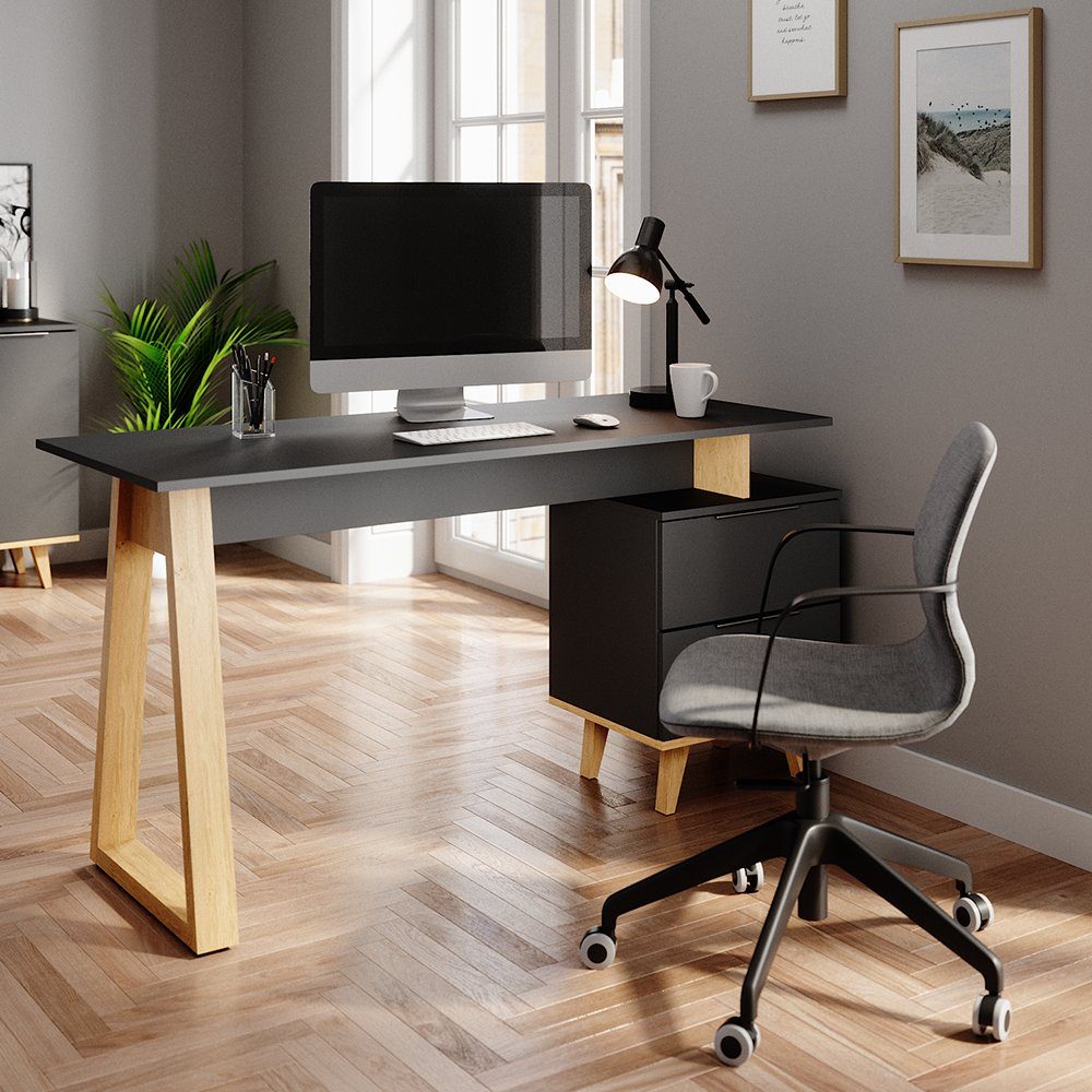 Vicco Schreibtisch Nautica, Anthrazit/Buche, 138 x 60 cm mit Schubladen, L (1-St), verstellbar