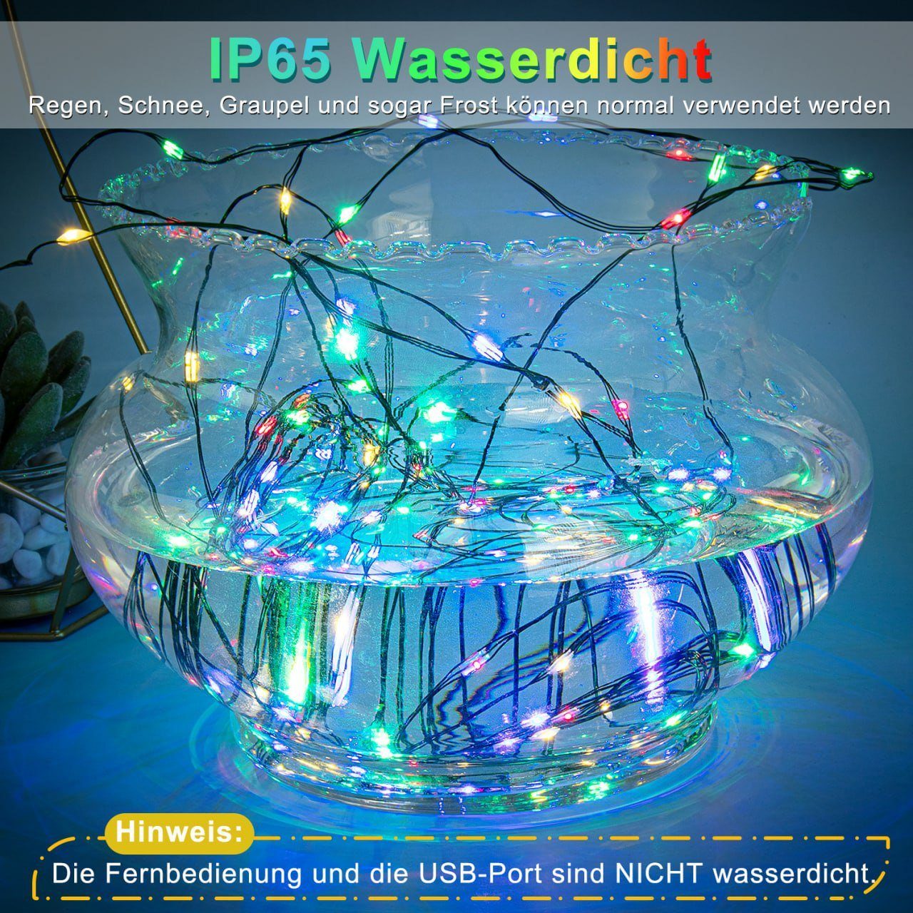 Diyarts LED-Lichterkette, 10M 100LED Wasserdicht mit 8 Fernbedienung Timer Kupferdraht Modi &