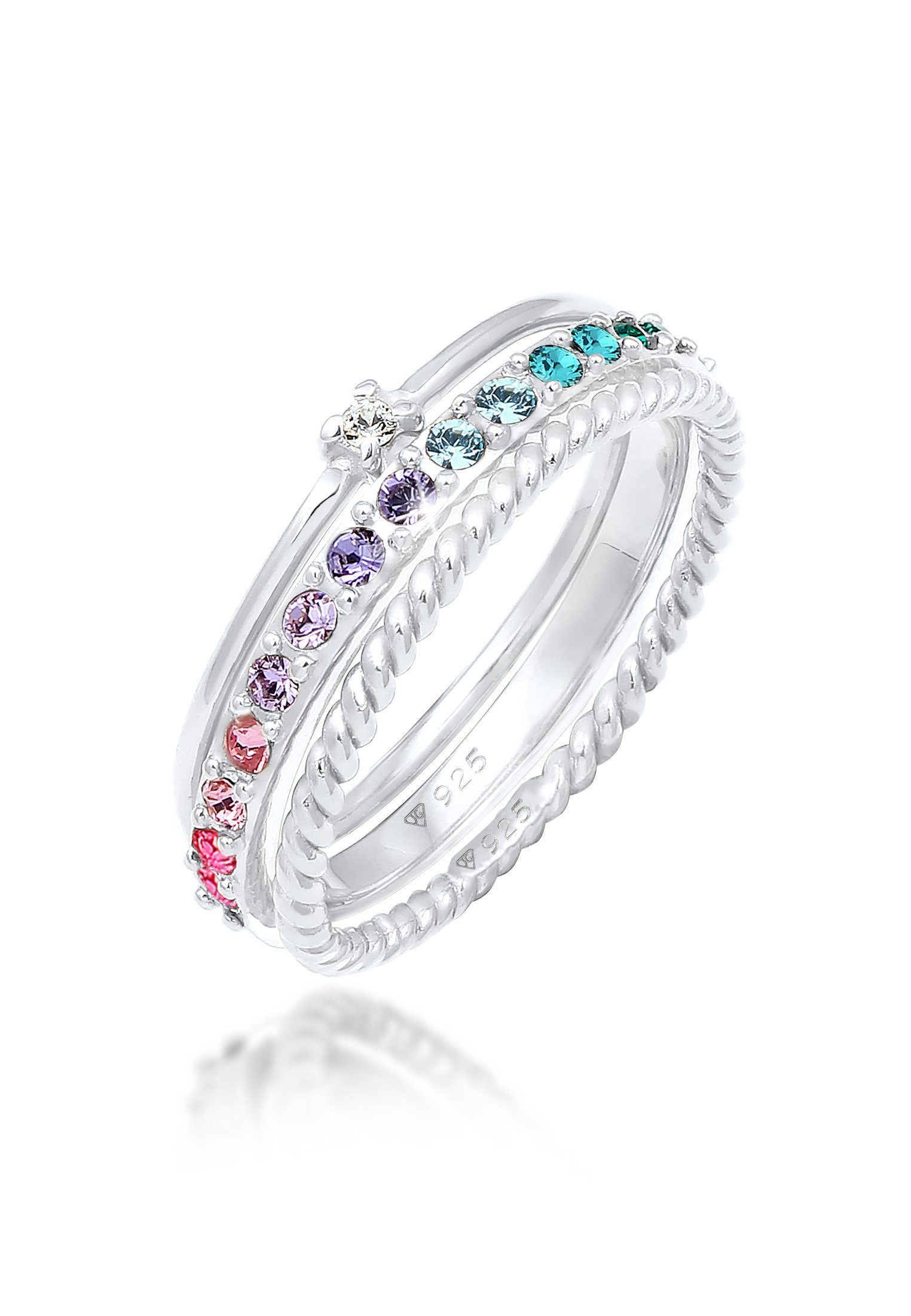 Elli Ring-Set Kristalle Farbig Regenbogen Set (3 tlg) 925 Silber, Ring Set günstig online kaufen