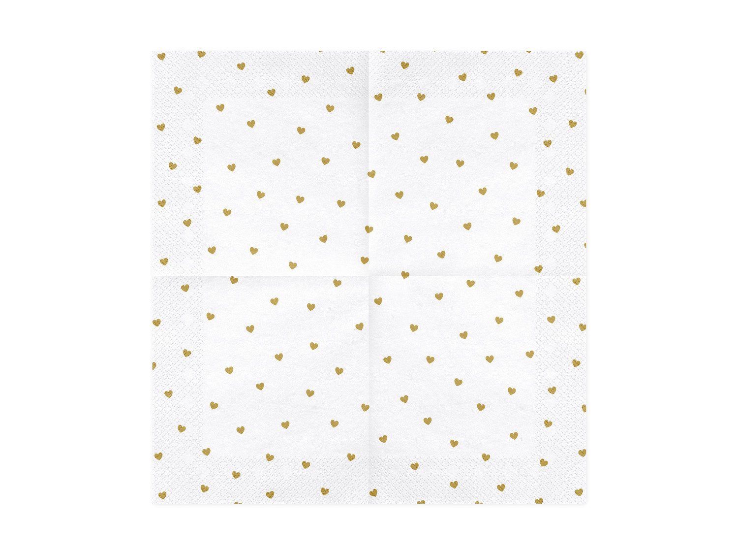partydeco Papierserviette, Servietten Herzen 33x33cm 20 Stück, weiß / gold