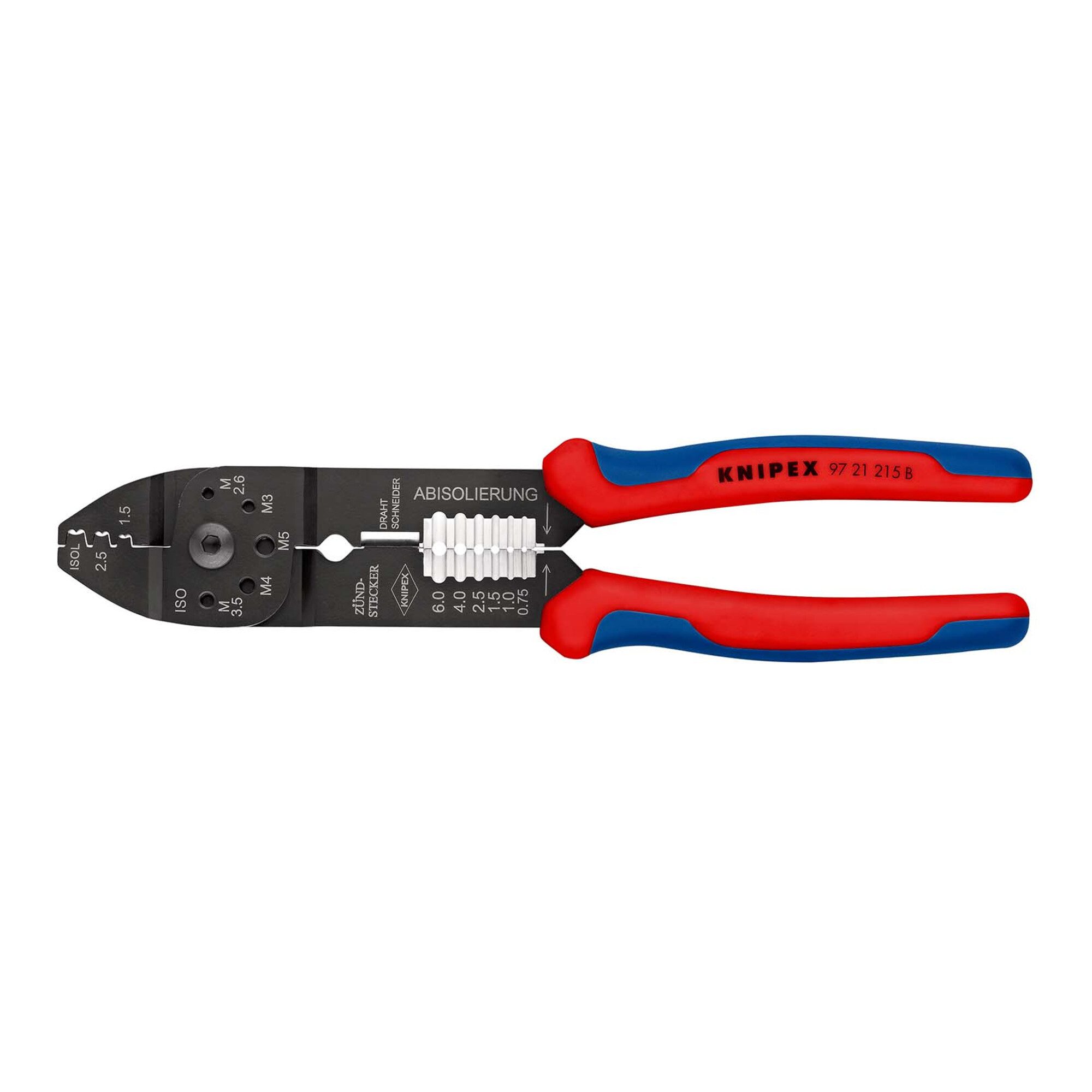 Knipex Crimpzange KNIPEX 97 21 215 B Crimpzange mit Mehrkomponenten-Hüllen schwarz lacki