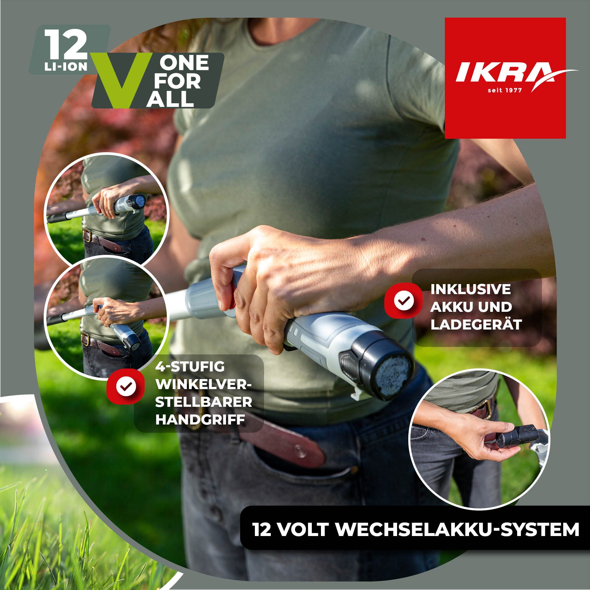 ikra GmbH Teleskop-Heckenschere IATHS 1241, bis 3,50 m Arbeitshöhe, 12 V, Teleskopstiel 1,80–2,35m, Winkelverstellung bis 135°