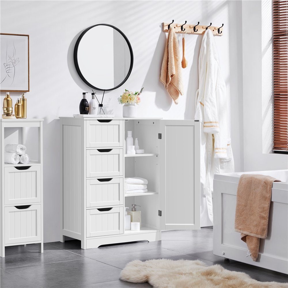 Yaheetech Badkommode Badezimmerschrank Badschrank, Sideboard mit 4 Schubladen & Regal & Höhenverstellbarem Einlegeboden