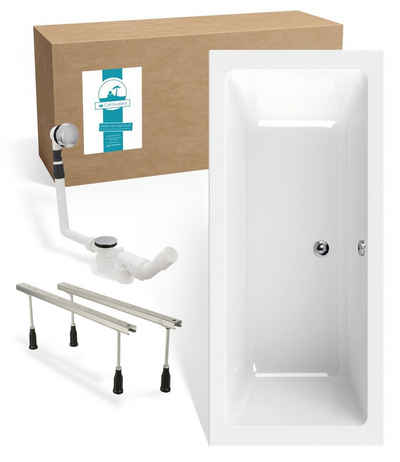Calmwaters Badewanne Modern Select, (3-tlg), Weiß, 180 x 80 cm, Acryl, Wannenfuß, Ablaufgarnitur, 99000296