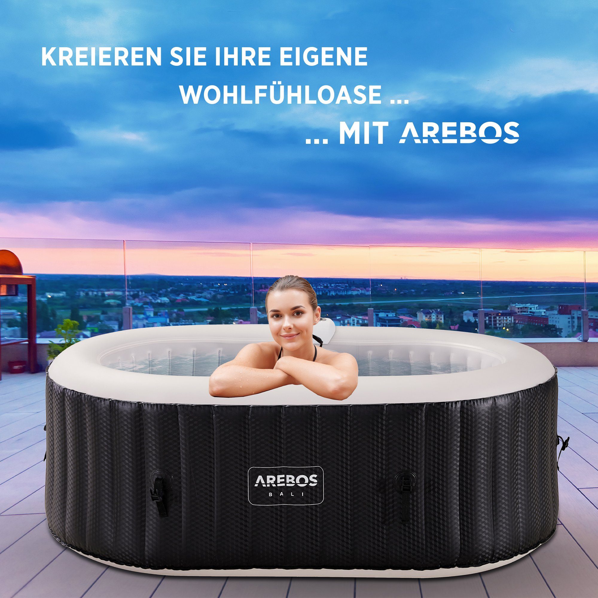 Arebos Whirlpool Aufblasbar, In- & Outdoor, 190x120 cm oval, 2 Personen, (K günstig online kaufen