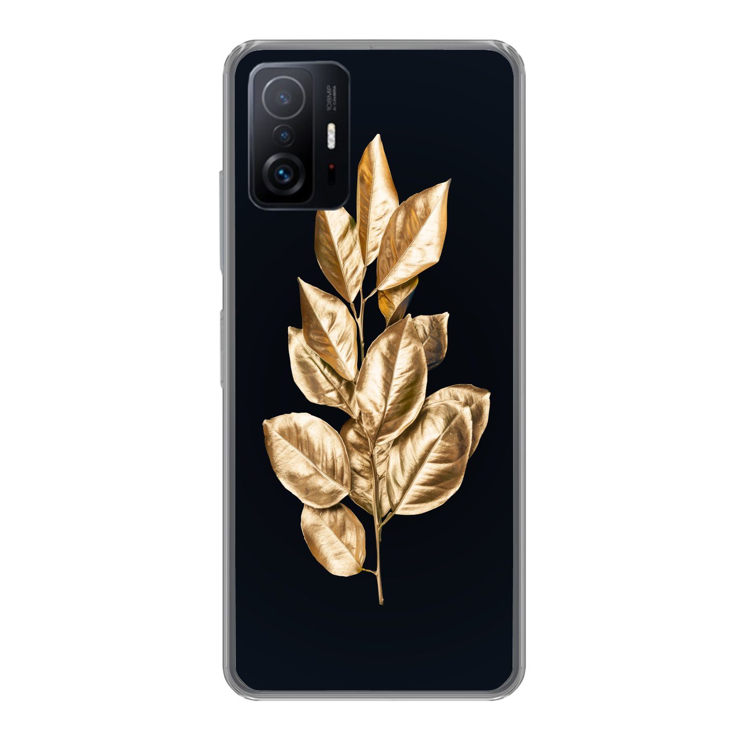 MuchoWow Handyhülle für Xiaomi 11 Lite 5G NE Pflanze - Blätter - Gold - Schwarz - Luxus, Phone Case, Silikon, Schutzhülle Dünn