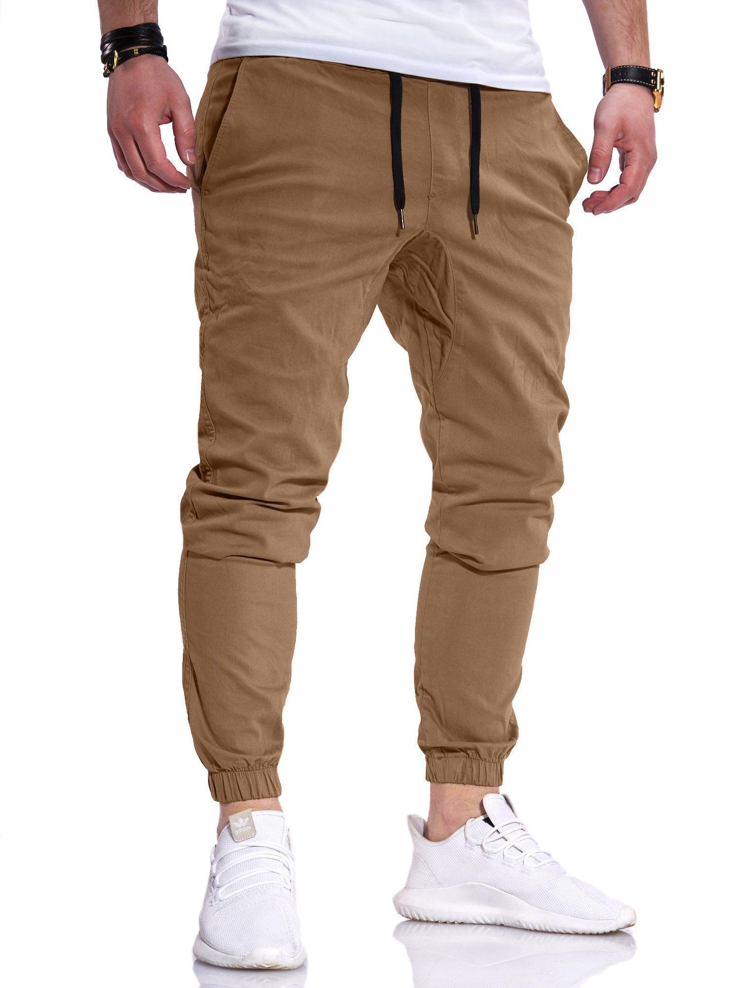 behype Chinohose MPC-60 Jogger-Hose mit elastischem Bund Beige