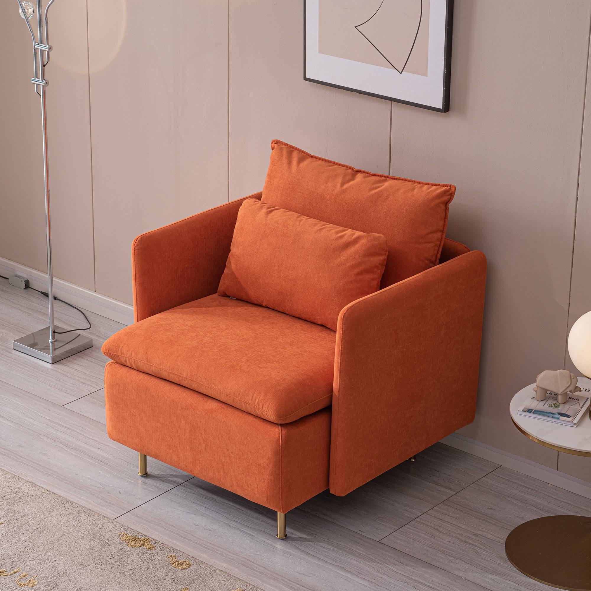 WISHDOR Sofa Fabric sofa Einzelsofa, mit Relaxfunktion, Modernes Erscheinungsbild, Langlebige Konstruktion Orange