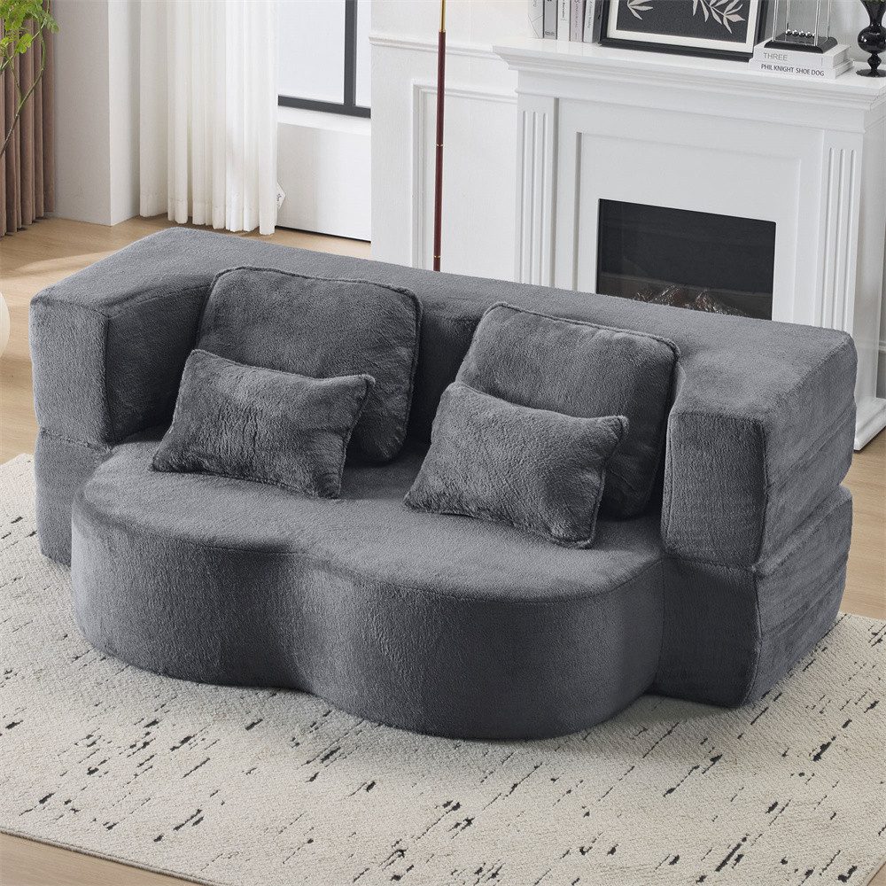 REDOM Schlafsofa Zweizwecksofa, mit 4 Wurfkissen, bequemes Flanellsofa, hochdichte Schaumstoff 1 Teile