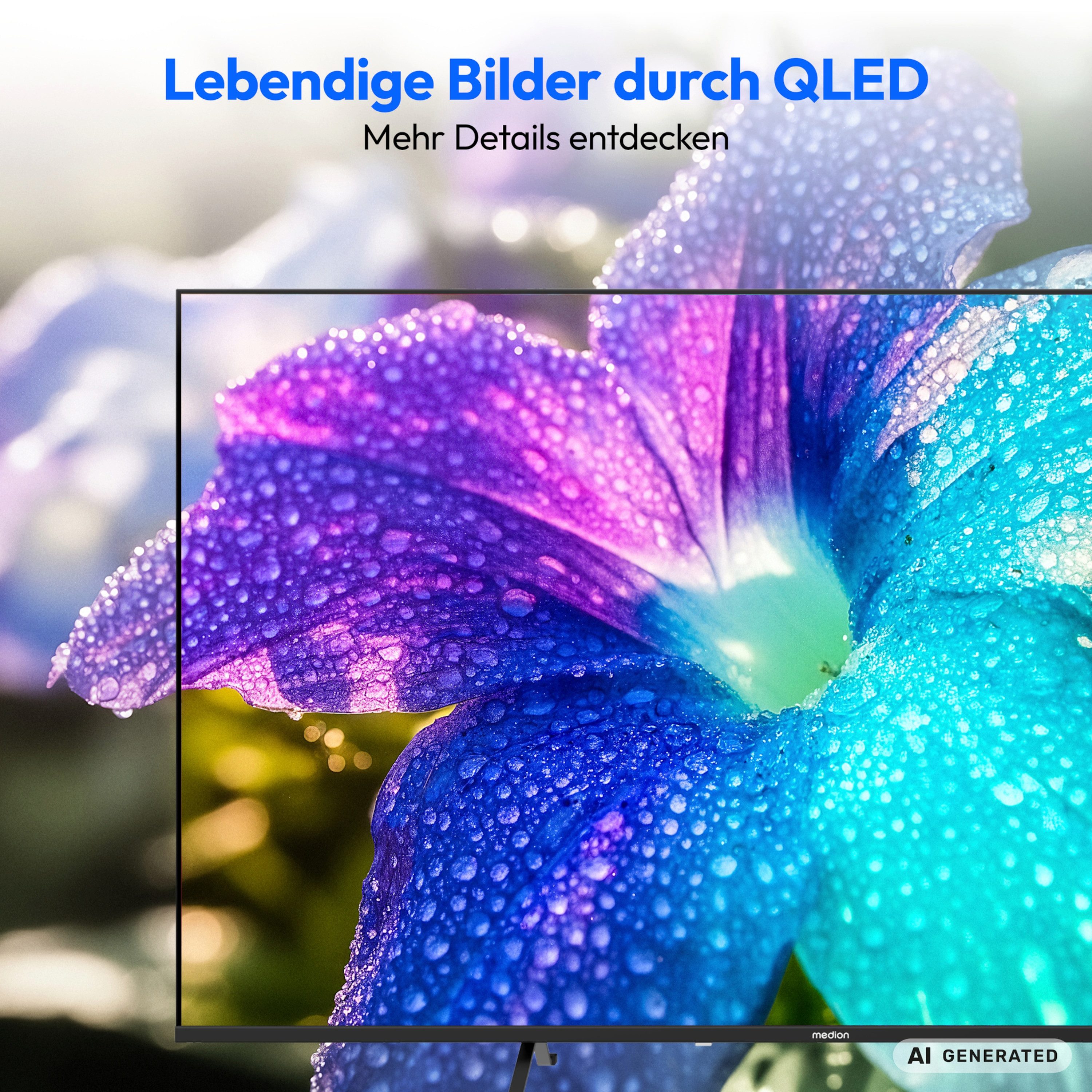 MEDION LIFE MD 865701 QLED Google TV™ (2026), 163,9 cm (65'') Ultra HD Display, HDR (High Dynamic Range), Dolby Vision®, MEMC, Bluetooth®, PVR ready, Netflix, Prime Video, Disney+, App Store schwarz