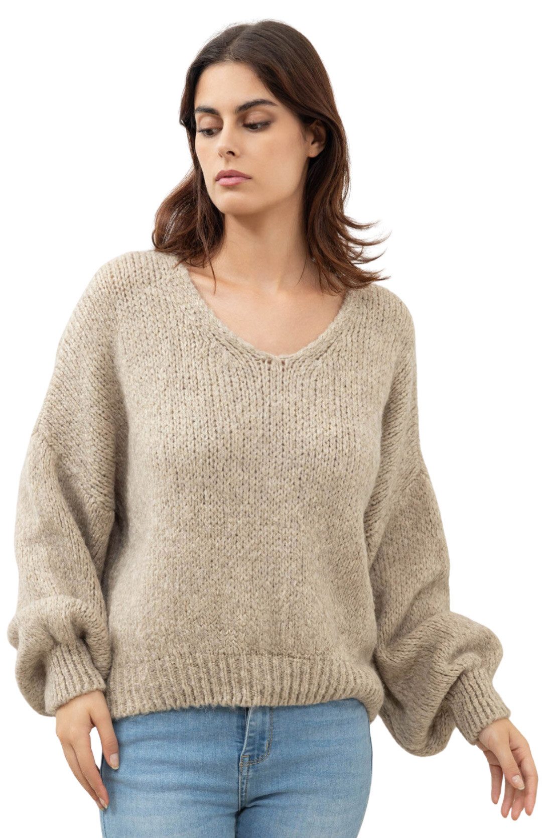 Charis Moda V-Ausschnitt-Pullover Langarm Jumper oversized günstig online kaufen
