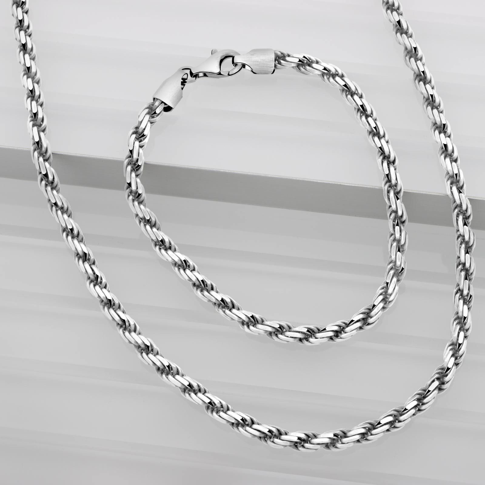 Tony Fein Silberarmband Kordelarmband 4mm 925 Silber, Made in Italy – Bild 4 von 5