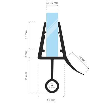 STEIGNER Duschdichtung UK18 vorgebogen, L: 30 cm, (1 Stück Packung, Einzeldichtung), für 3,5mm bis 5mm Glasstärke