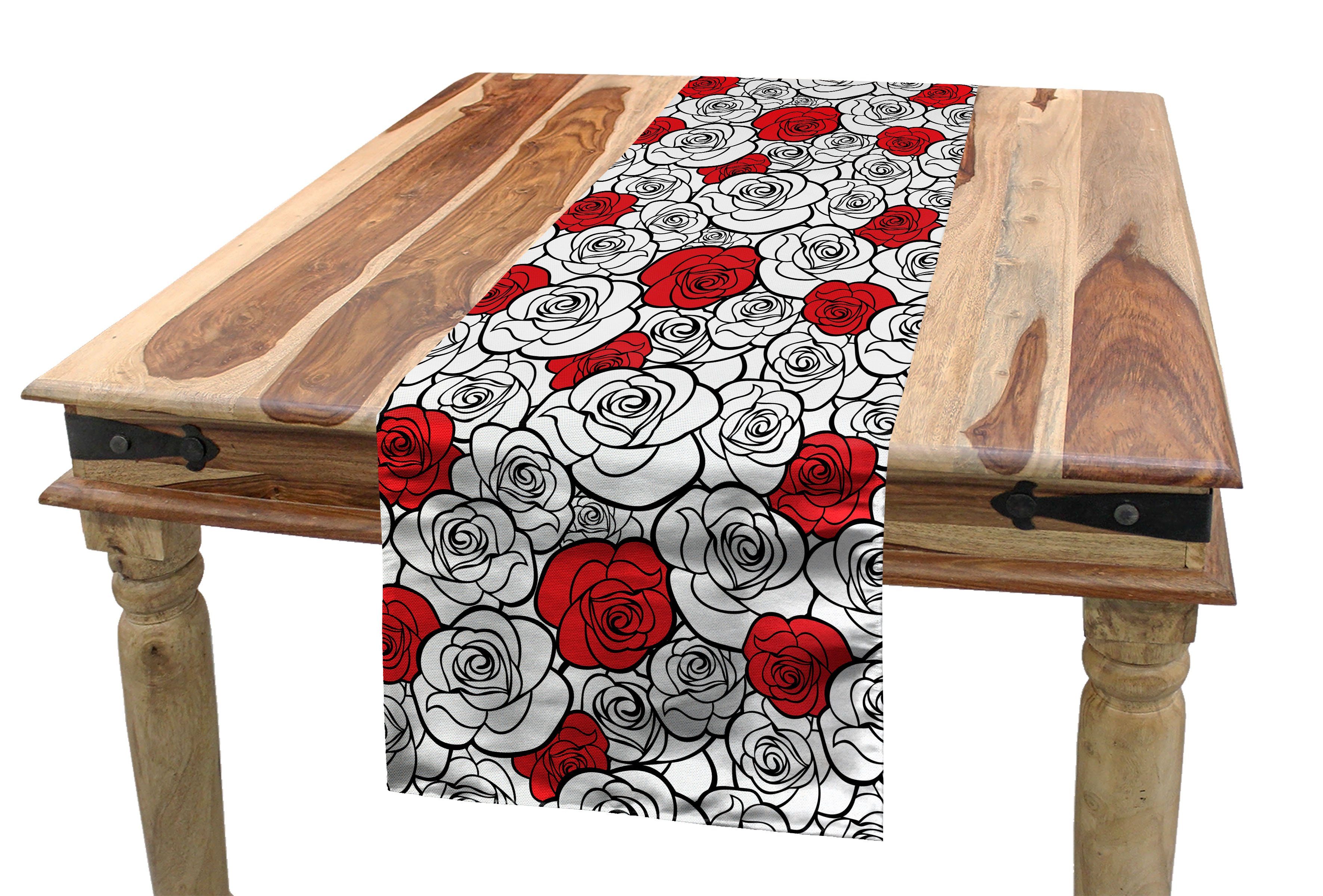 Abakuhaus Tischläufer Esszimmer Küche Rechteckiger Dekorativer Tischläufer, Romantisch Rosen-Liebe-Blüten