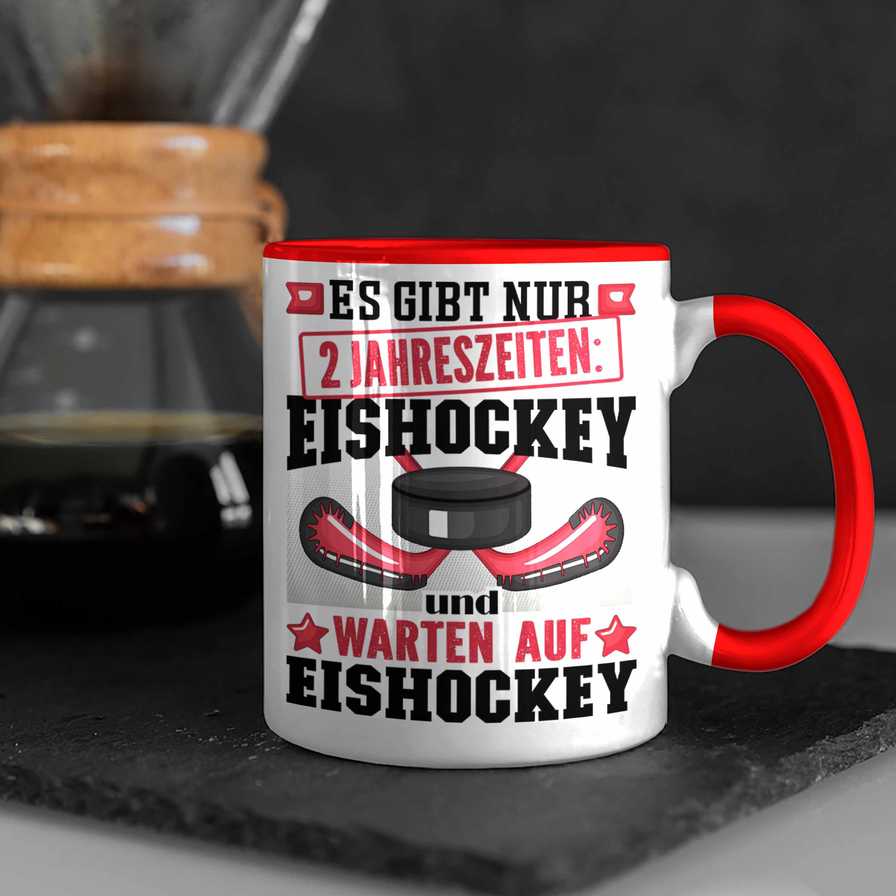 für Trendation Rot Geschenk 2 Tasse Tasse Eishockey-Spieler Jahresze Eishockey Geschenkidee