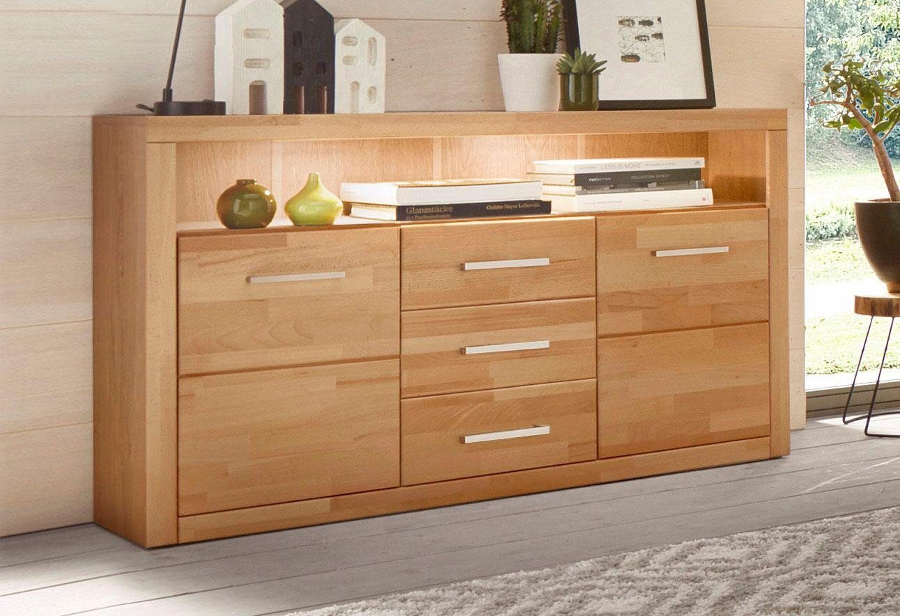 Home affaire Sideboard Ribe,130cm breit,80cm hoch,Oberplatte Holz massiv,6 günstig online kaufen