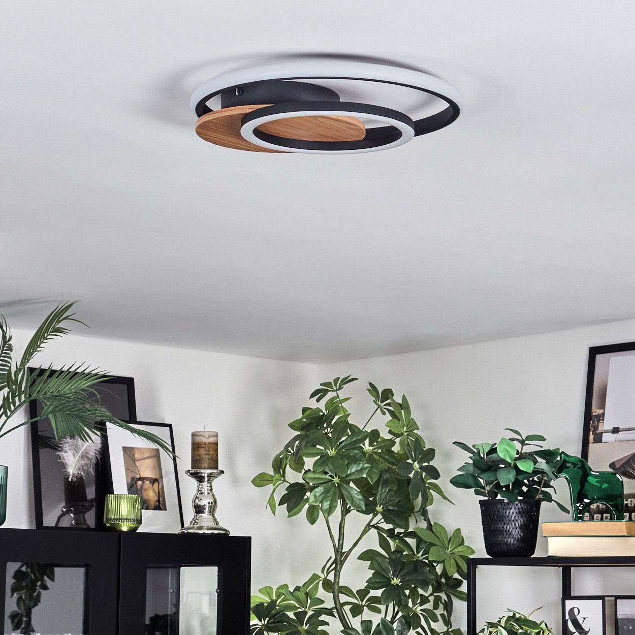 hofstein Deckenleuchte Deckenlampe aus Metall/Kunststoff in Holzoptik/Schwa günstig online kaufen