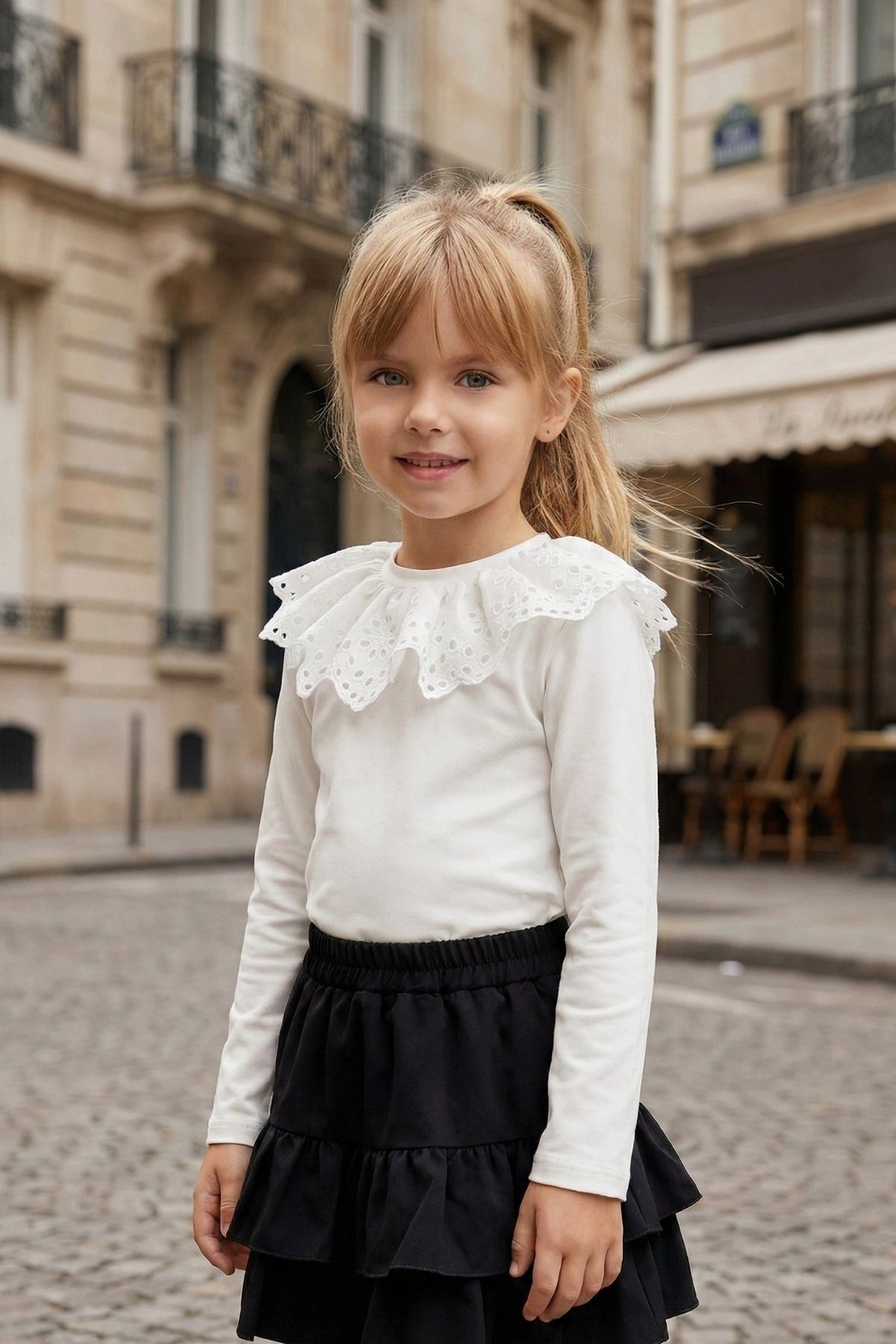 Parla Kids Langarmshirt Weißes Langarmshirt mit Spitzendetails am Kragen