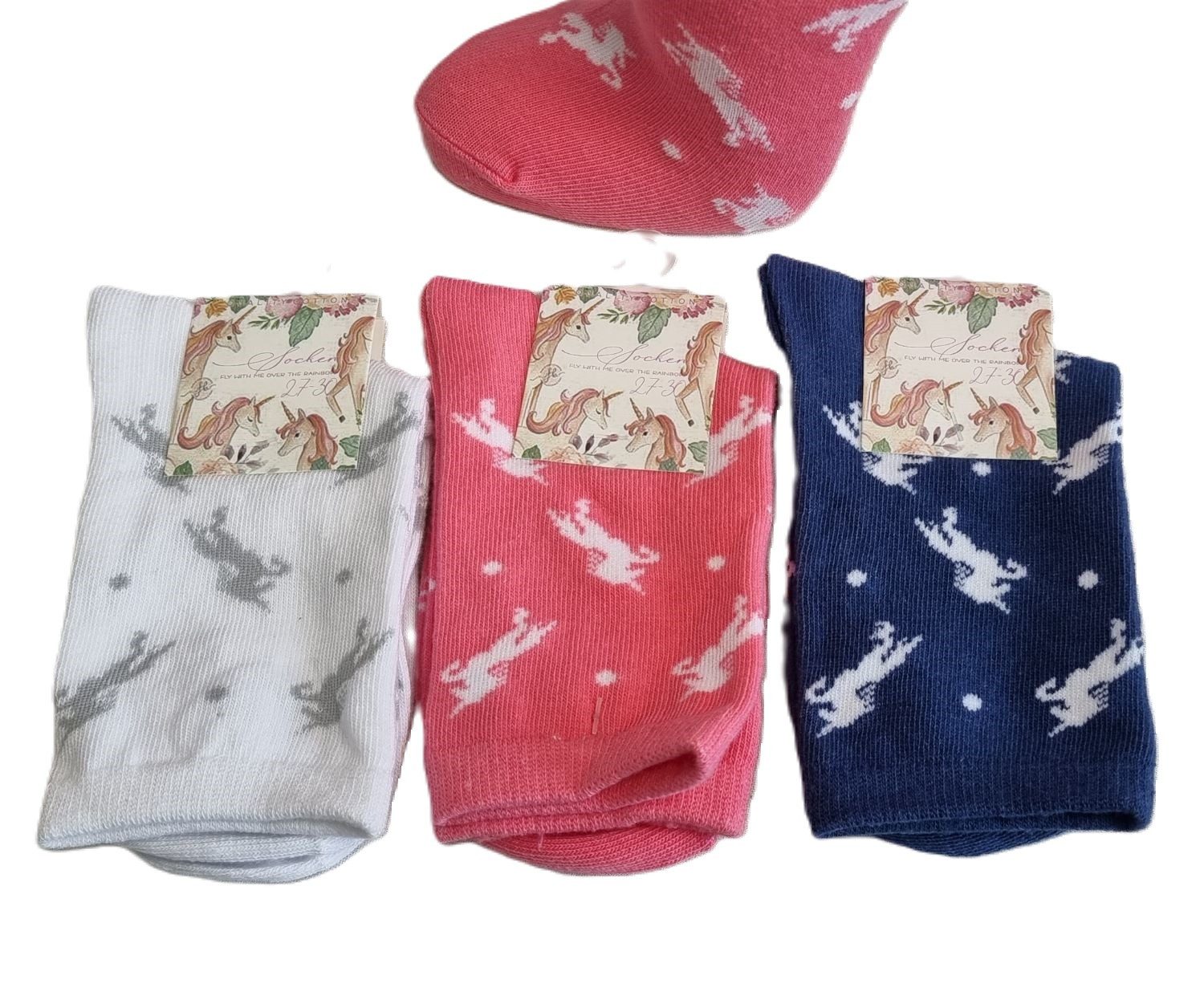 Toker Collection® Socken CNB Kindersocken Einhorn, 3er Pack, Baumwolle, 3 Farben (Packung, 3 Paar) mit Einhorn – Bild 4 von 5