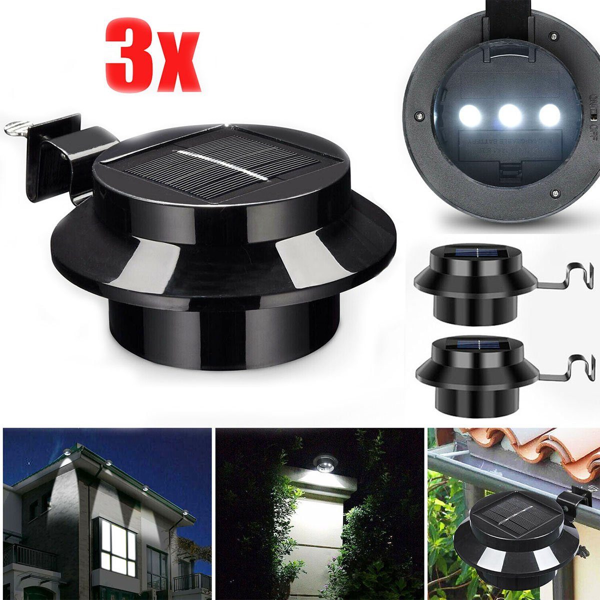 Wegeleuchte LED 3x oyajia Solarleuchte Dachrinnenleuchten LED Solarlampe