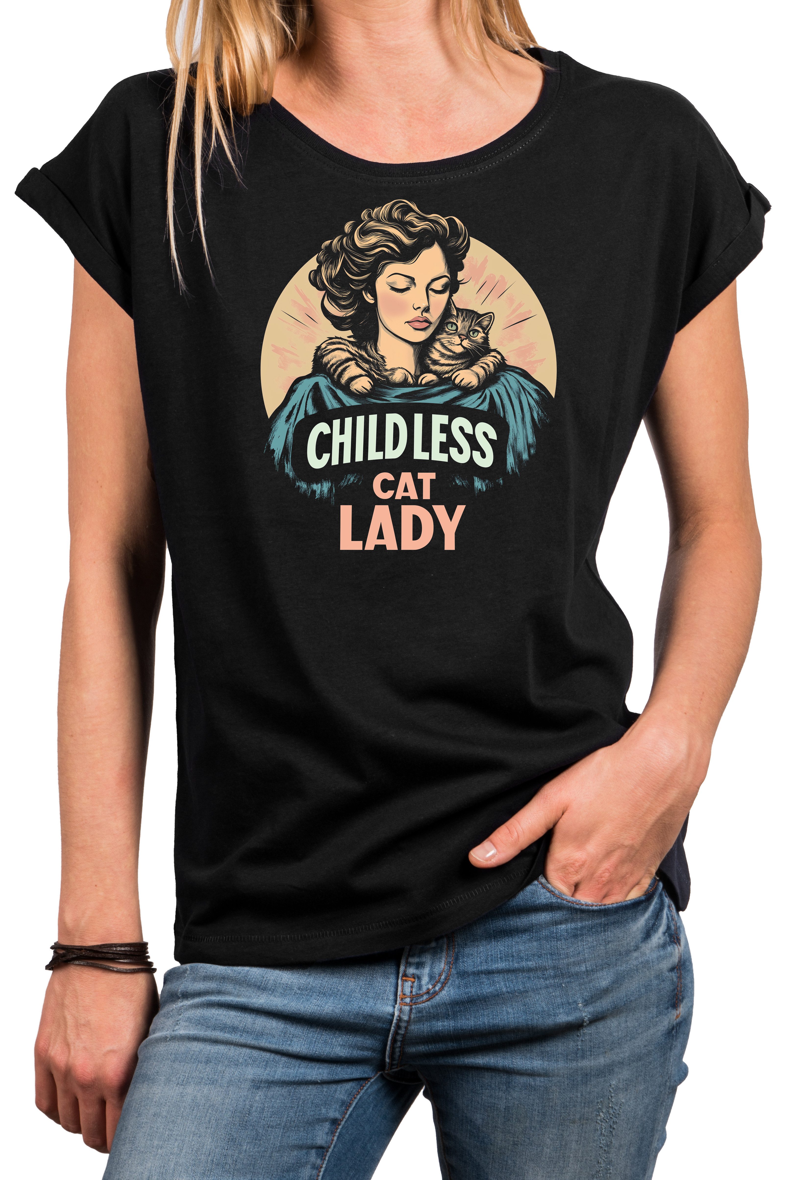 Print-Shirt Katze Damen Lustige Geschenke für Katzenliebhaberinnen Katzenmotiv