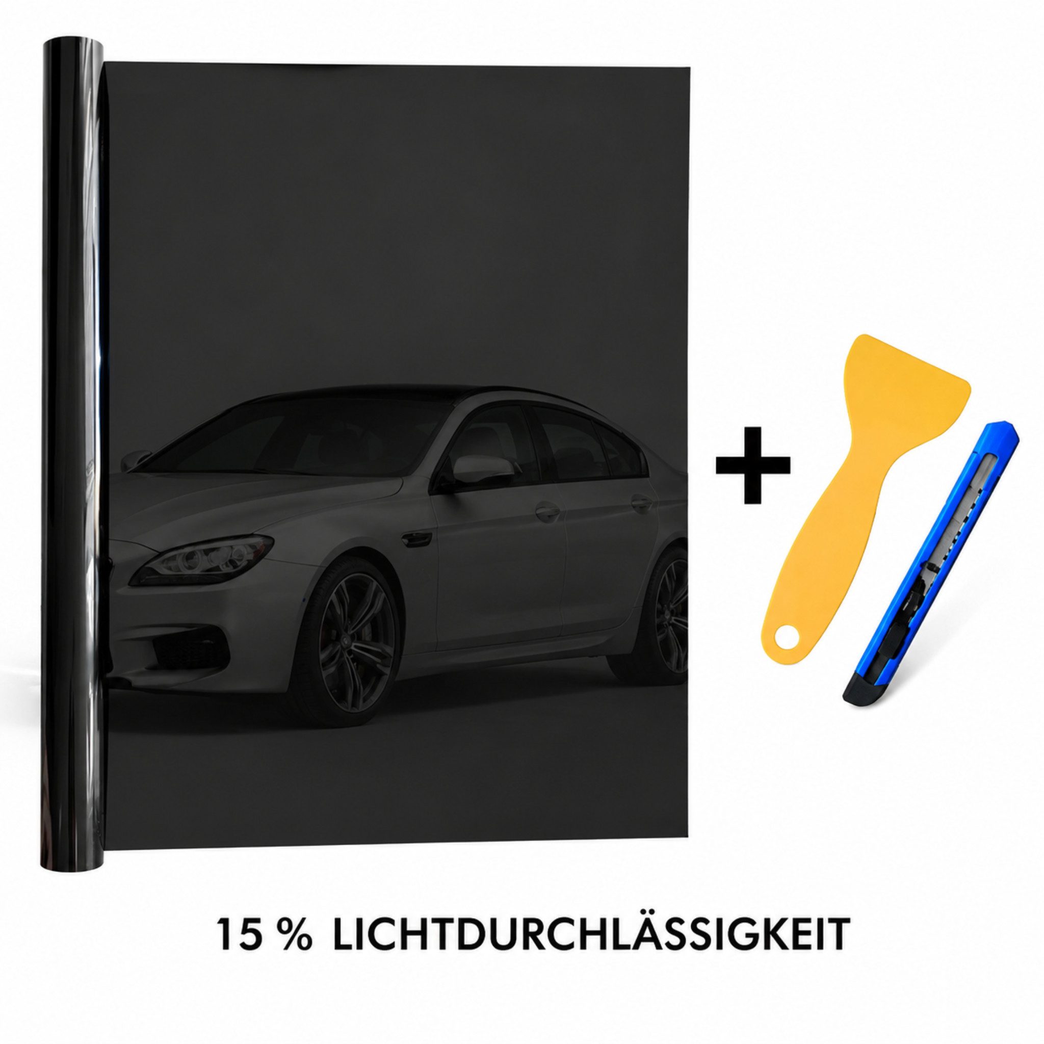 HS.SUPPLY Sonnenschutz-Fensterfolie Auto Tönungsfolie 5–72 % Scheibenfolie UV-Schutz Schwarz zuschneidbar, Glatt, Wählbare Lichtdurchlässigkeit von 5 bis 72 %, Zuschneidbar, Reißfest