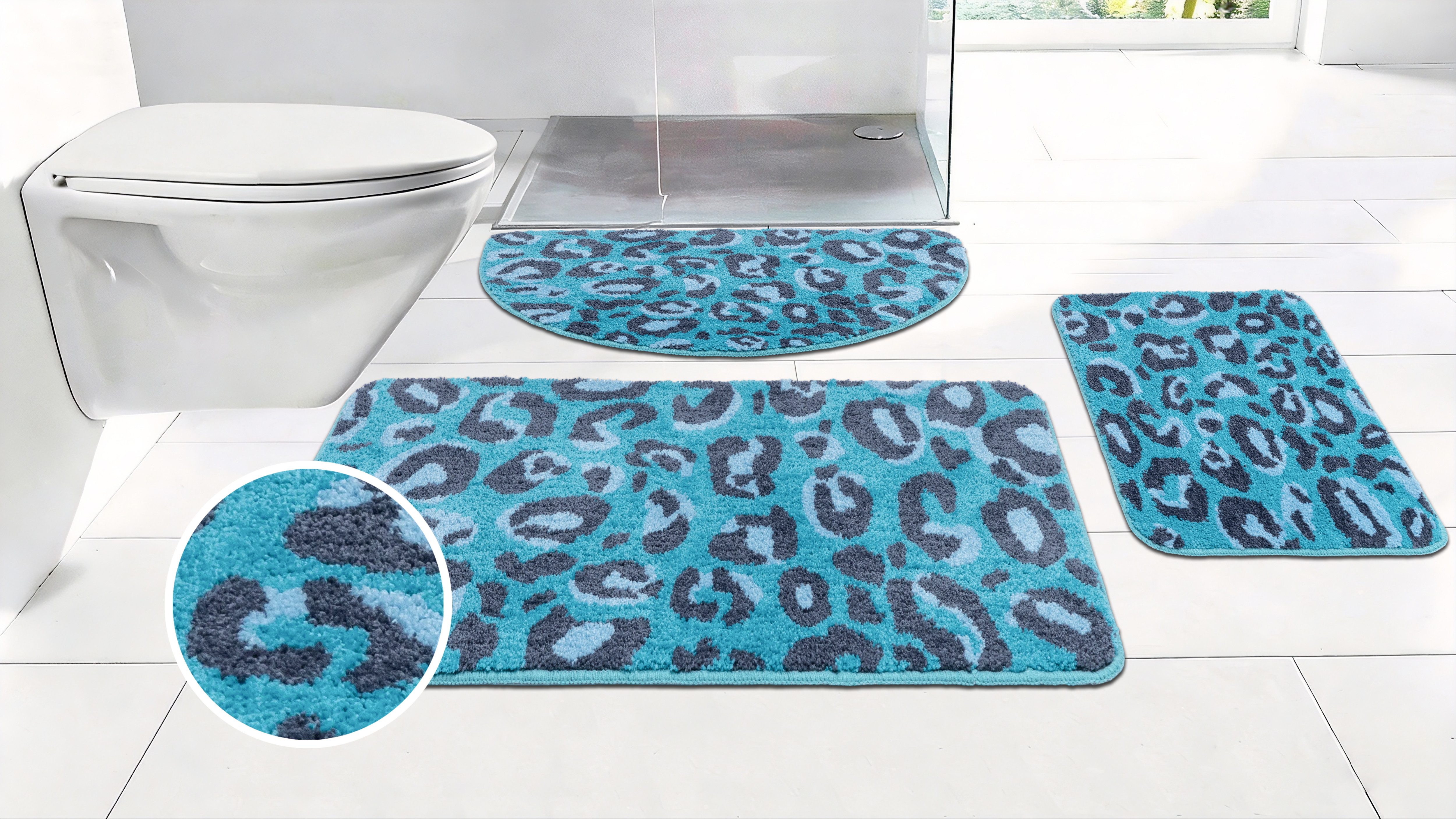 OTTO home Badematte Regona Leo, Badvorleger, Badezimmer Teppich, Duschvorleger, Höhe 10 mm, rutschhemmend beschichtet, schnell trocknend, fußbodenheizungsgeeignet, Polyester, halbrund, Leoparden-Muster, Animal Print, modern