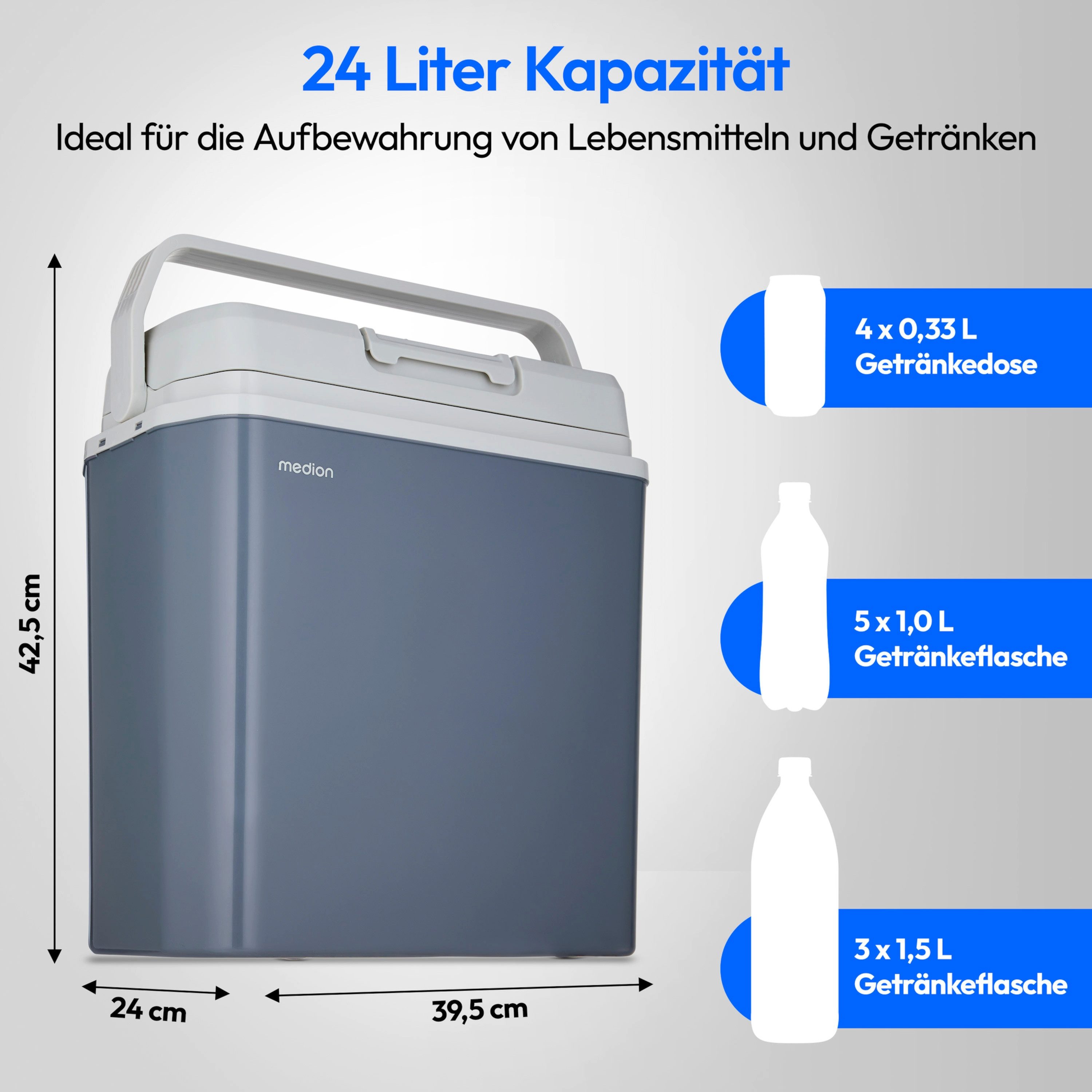 Medion® Kühlbox Kühlbox mit Wärmefunktion, Kühl-und Heizfunktion -20°C +55°C, 12V Adapter, SN/N
