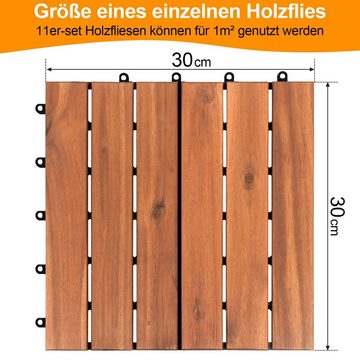 Clanmacy Holzfliesen 1m² oder 5m² Akazienholz Mosaik Fliese Balkon Terrassenfliesen, Klicksystem