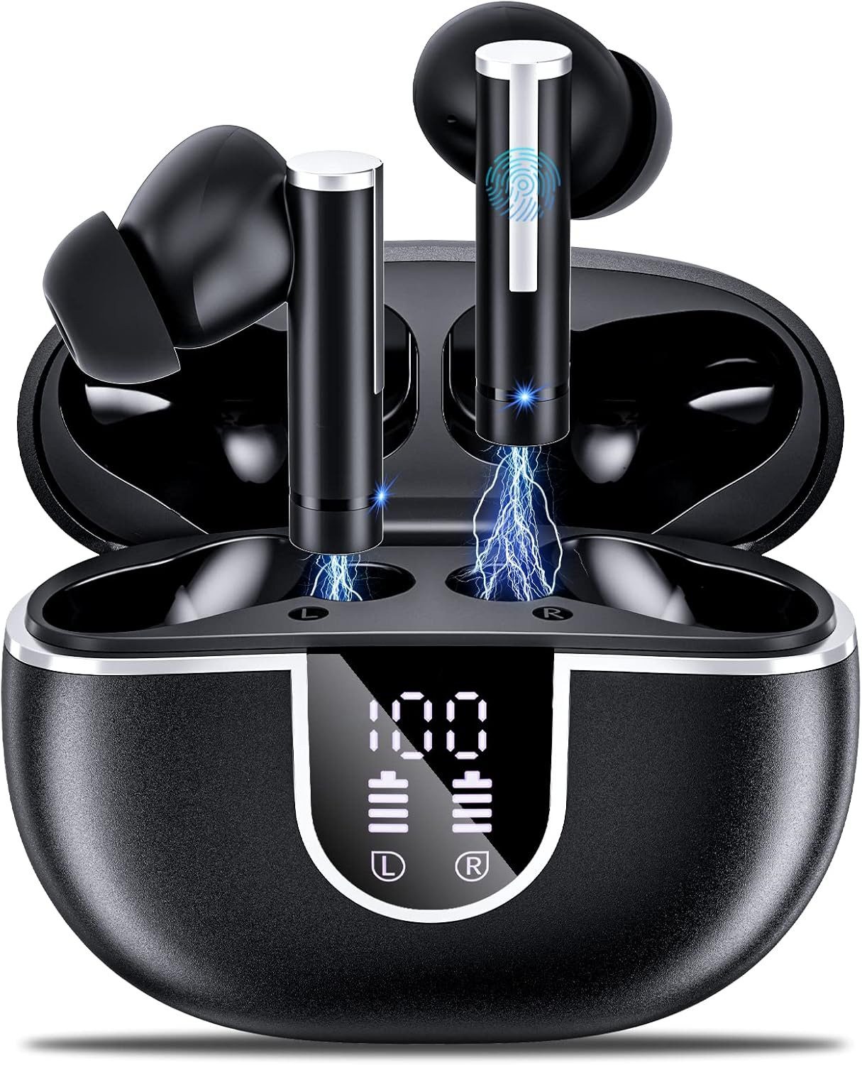 SpionProfi Bluetooth Kopfhörer 5.3 HD Mikrofon In-Ear Headset mit LED Headset (In-Ear Headset mit Ladecase für Musik, Telefonieren uvm)