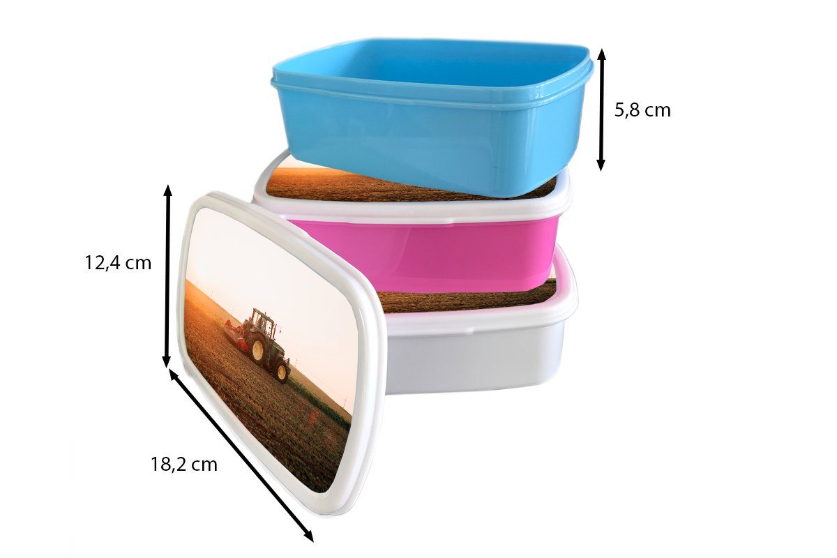 MuchoWow Traktor Landwirt - Bauernhof Horizont, (2-tlg), Mädchen, für Brotdose Brotbox Erwachsene, Snackbox, Kinder, - - Kunststoff Kunststoff, rosa - Feld Lunchbox