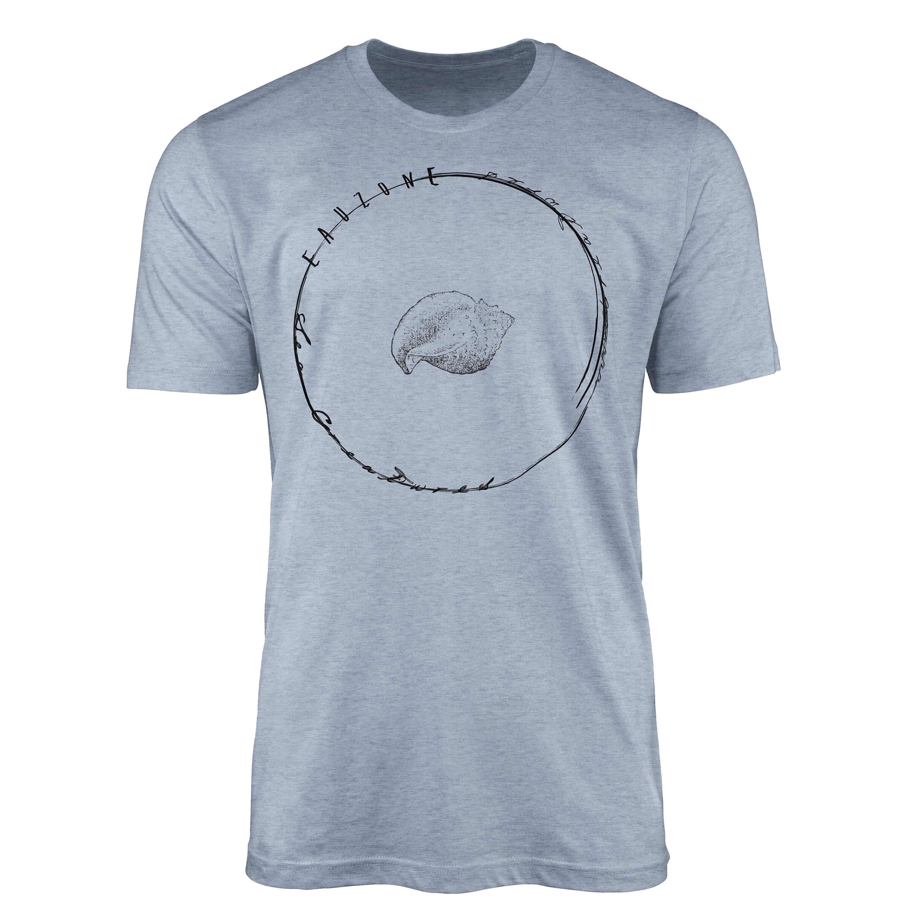 Sinus Art T-Shirt T-Shirt Tiefsee Fische - Serie: Sea Creatures, feine Struktur und sportlicher Schnitt / Sea 002 Stonewash Denim