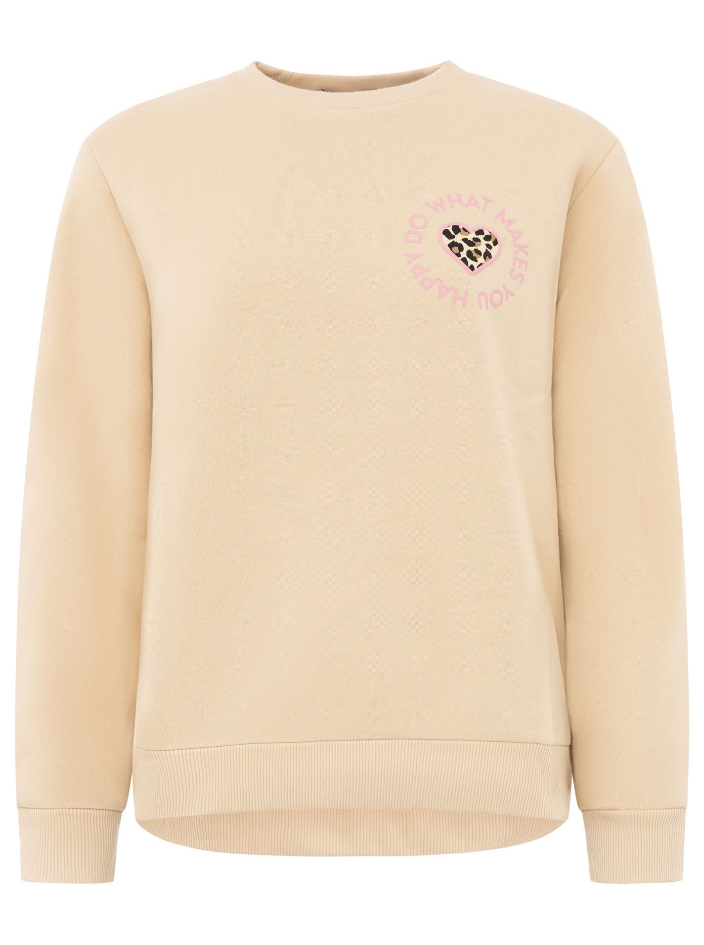 Zwillingsherz Sweatshirt "Happy Leo Lettering" Rundhals, großer Leo-Schriftzug auf der Schulter, elastische Bündchen
