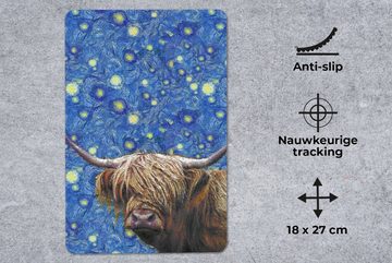 MuchoWow Mauspad Van Gogh - Schottischer Highlander - Sternennacht (1-St), Gaming, Mousepad, Büro, 18x27 cm, Mausunterlage
