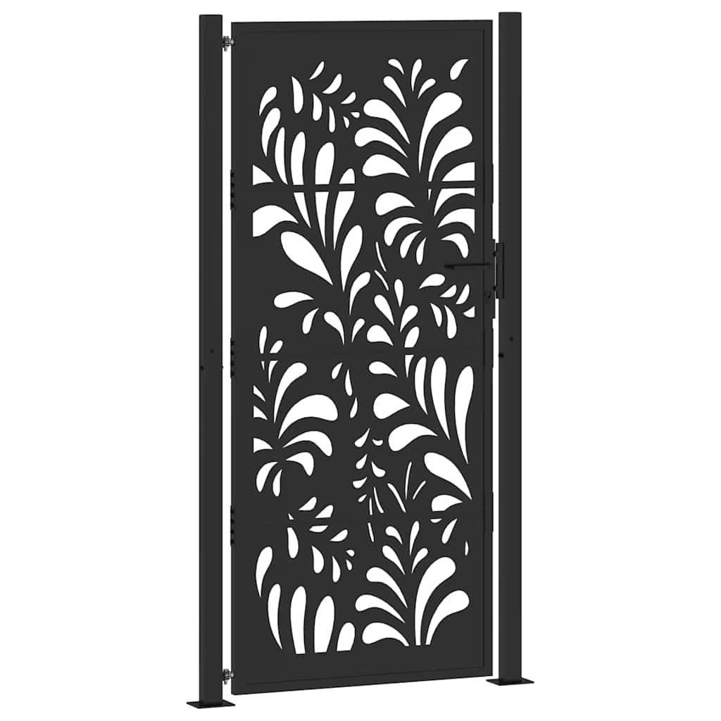Gartentor Gartentor Schwarz 100x200 cm Stahl Wellendesign