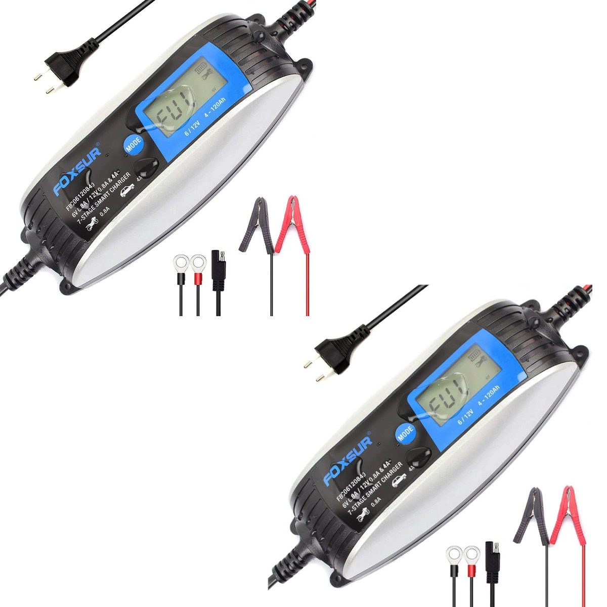 Lumitecs Halter 2x Batterieladegerät Motorrad Vollautomatisch 6V 12V 4A Ladegerät Moto