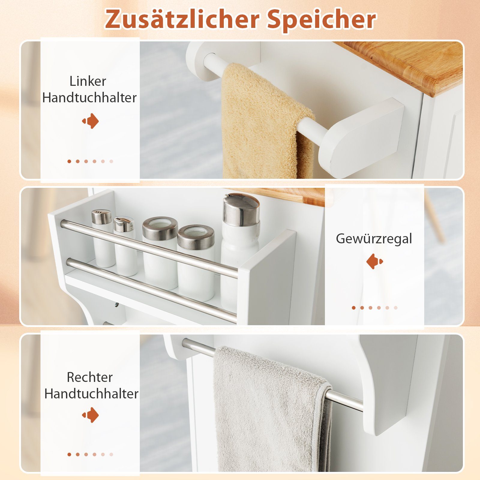 COSTWAY Küchenbuffet 5-stufige verstellbare Böden, 3 Schubladen – Bild 3 von 5