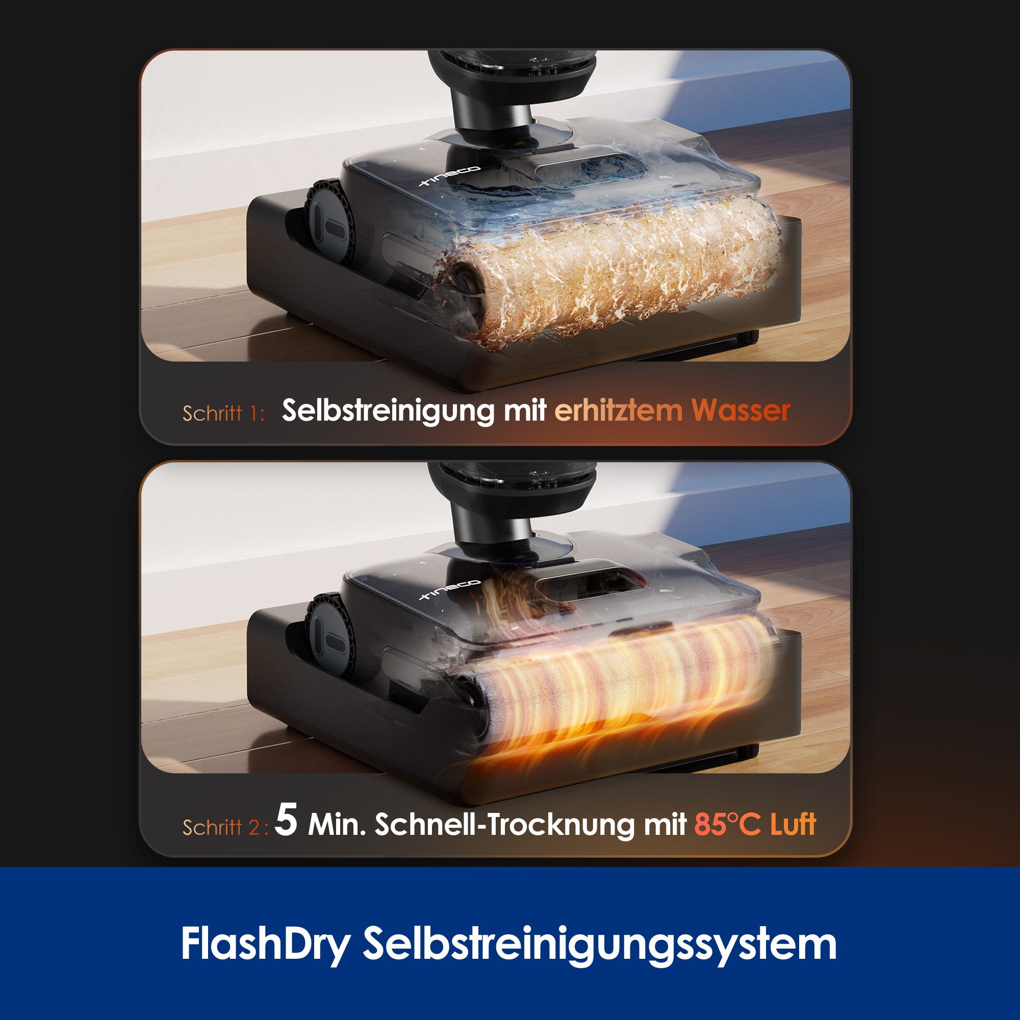 Tineco Nass-Trocken-Sauger FLOOR ONE S7 Stretch Steam Plus mit 160°C Dampfreinigung, 285 W, Selbstantrieb, 80 Minuten