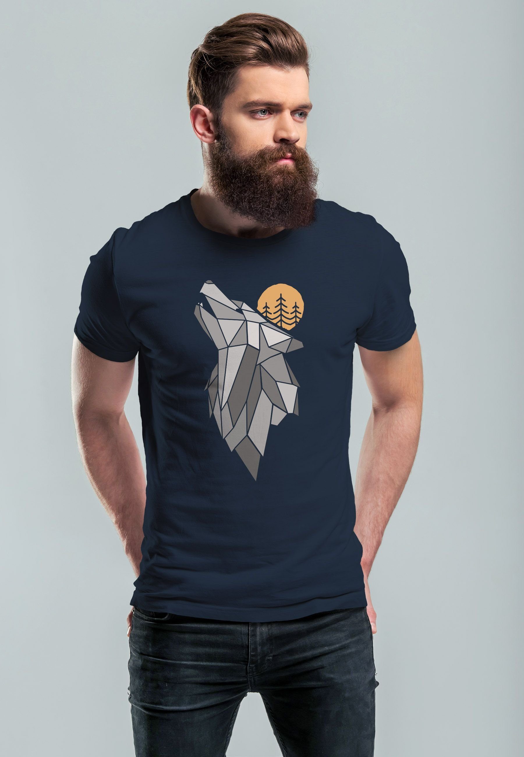 Neverless Print-Shirt Herren T-Shirt Aufdruck Wolf günstig online kaufen