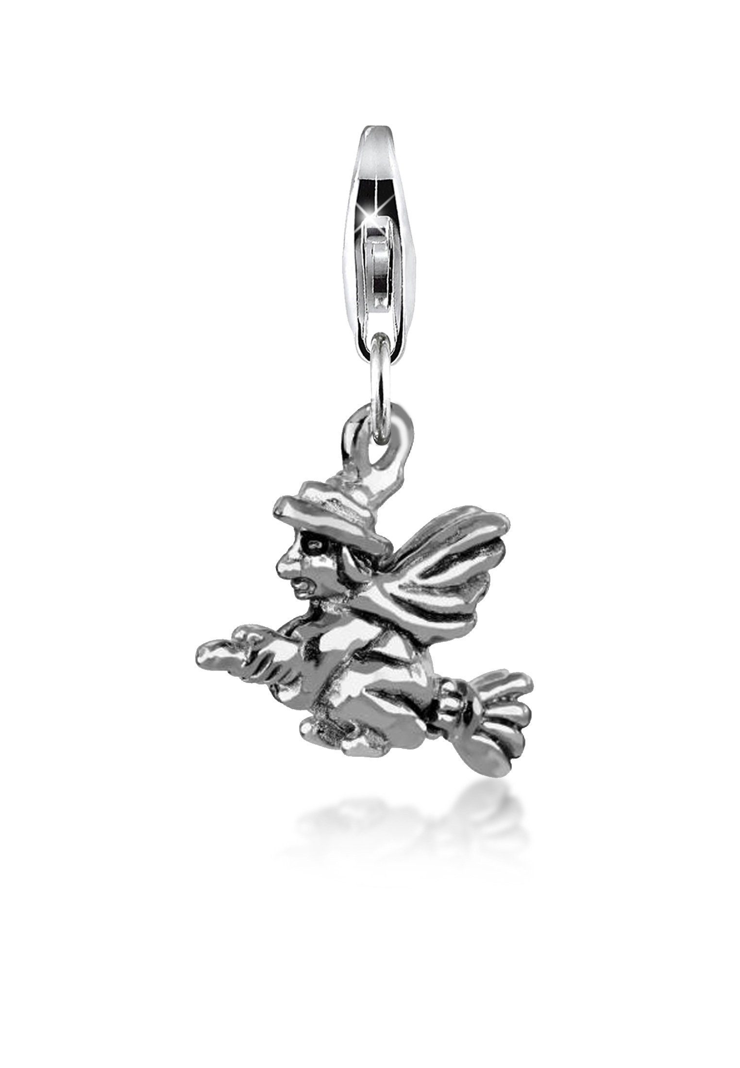 Nenalina Charm-Einhänger Hexen-Anhänger Halloween Besen oxidiert 925 Silber