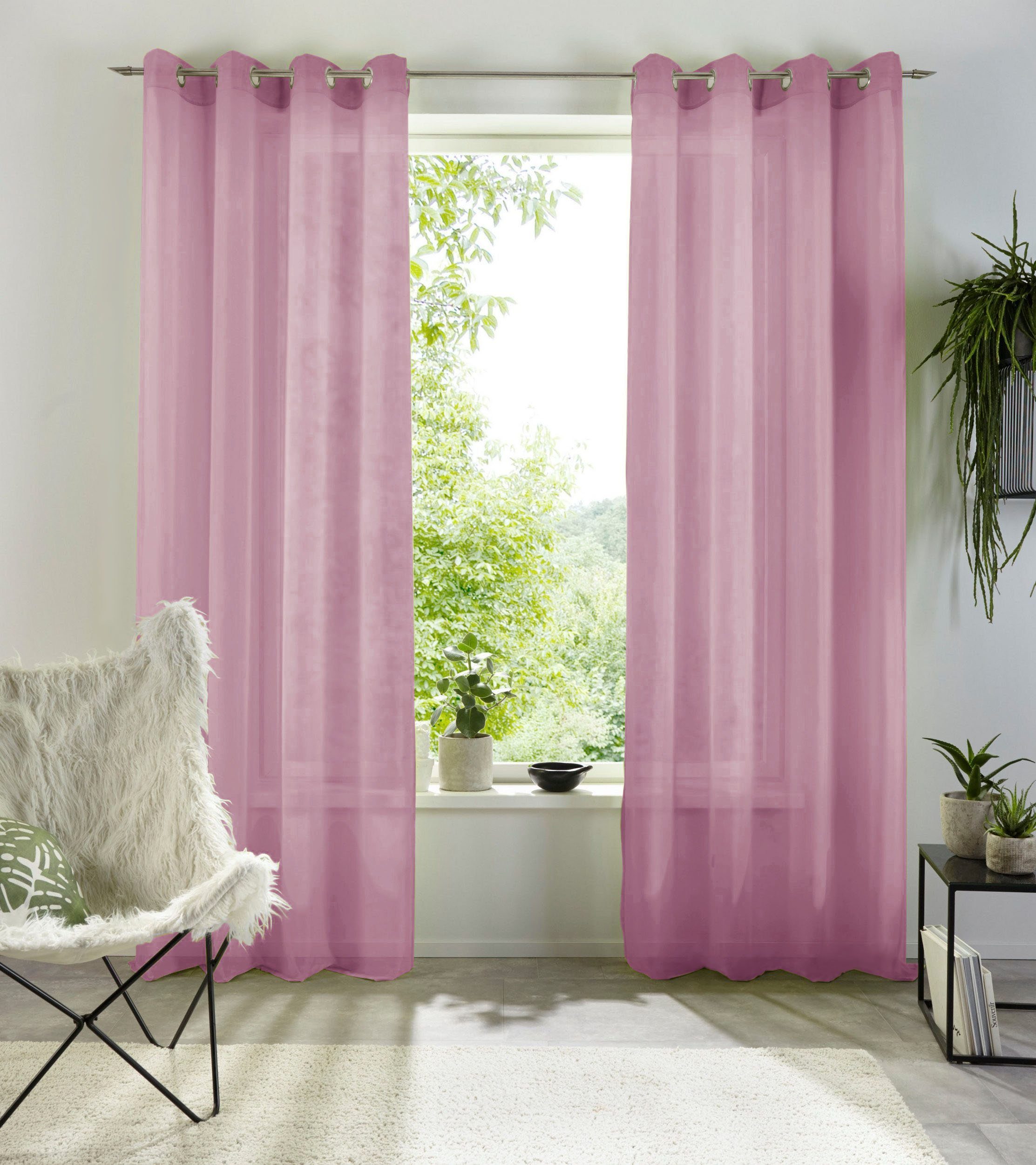 Gardine XANA, my home, Ösen (1 St), transparent, Polyester, 1 Schal, Voile, einfarbig, pflegeleicht mauve