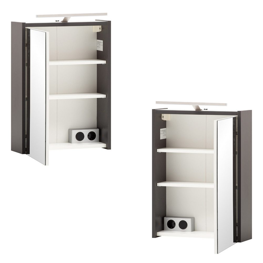 Lomadox Spiegelschrank KANE-80 anthrazit Aufsatzleuchte Tür links/rechts 43,5x64x16 cm