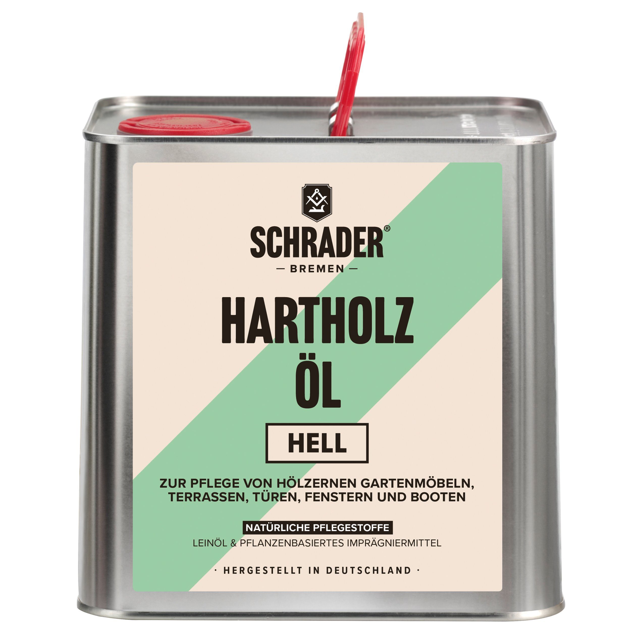 Schrader Hartholzöl - 2,5L - Pflege- und Schutzmittel für Innen- und Außenbereich - hell, Ideal für Gartenmöbel, Zäune, Türen, Fenster - Made in Germany