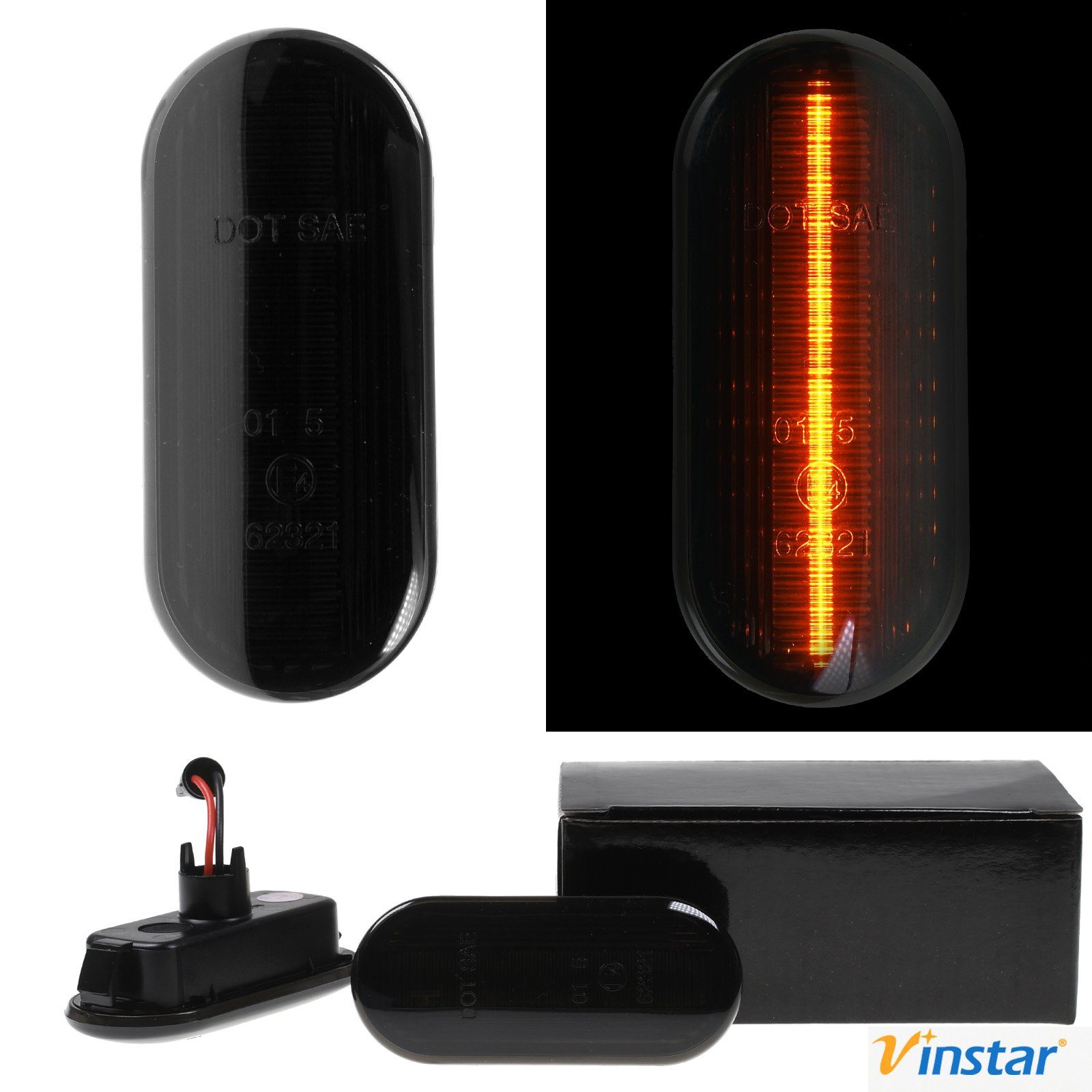 Vinstar KFZ-Ersatzleuchte 2X LED SMOKE Rauchglas Seiten Blinker für VW, VW Polo 1994-2005 SEAT FORD FIESTA GOLF 3 4