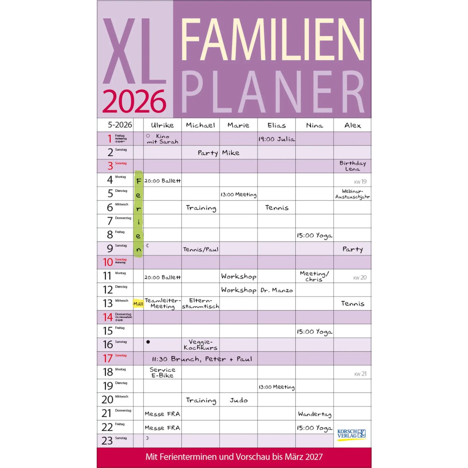 Korsch Verlag Wandkalender XL Familienplaner 2026